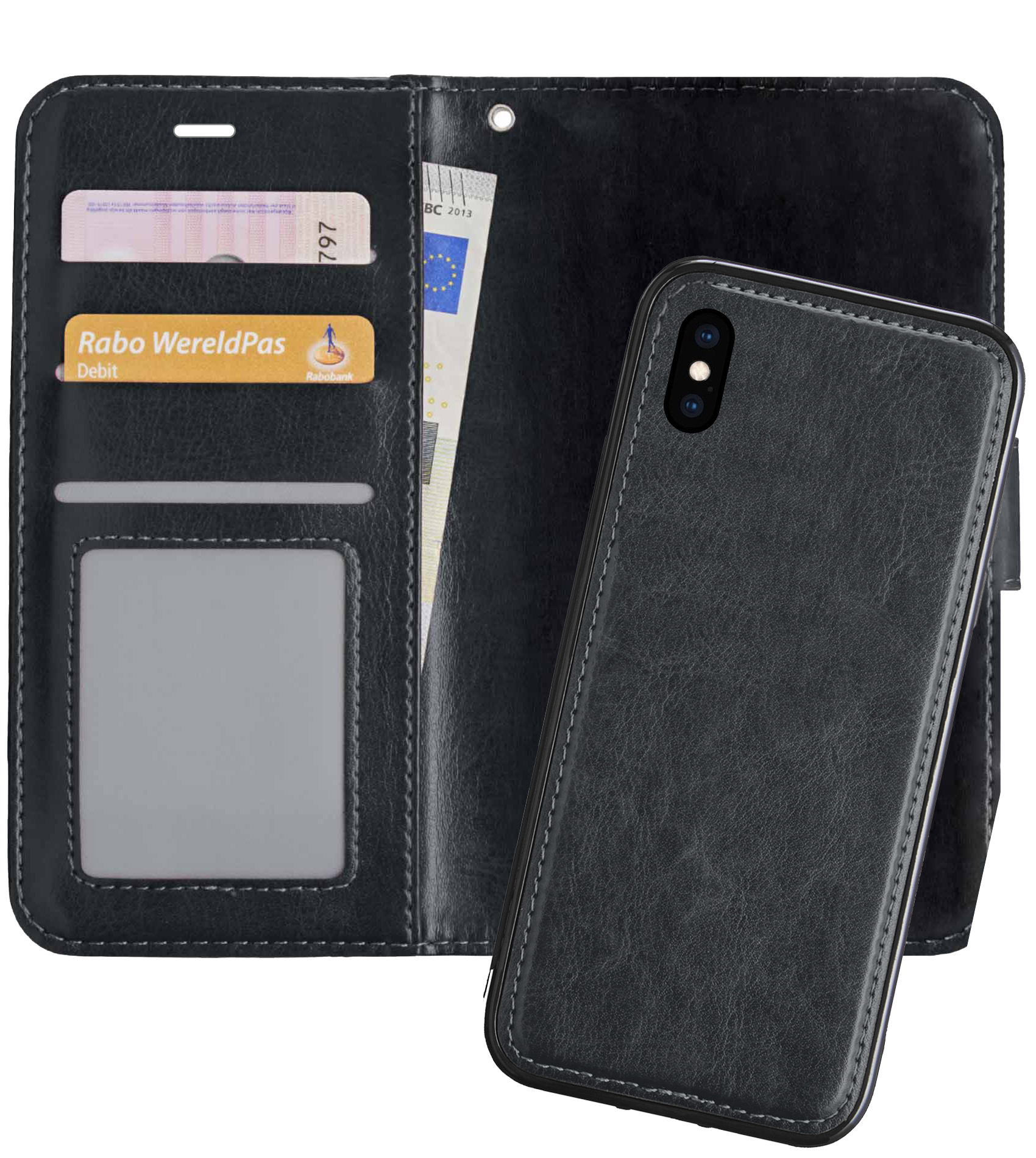 Nomfy Hoesje Geschikt voor iPhone X Hoesje 2-in-1 Bookcase Hoes Case Uitneembaar - Hoes Geschikt voor iPhone X Hoes Cover - Zwart