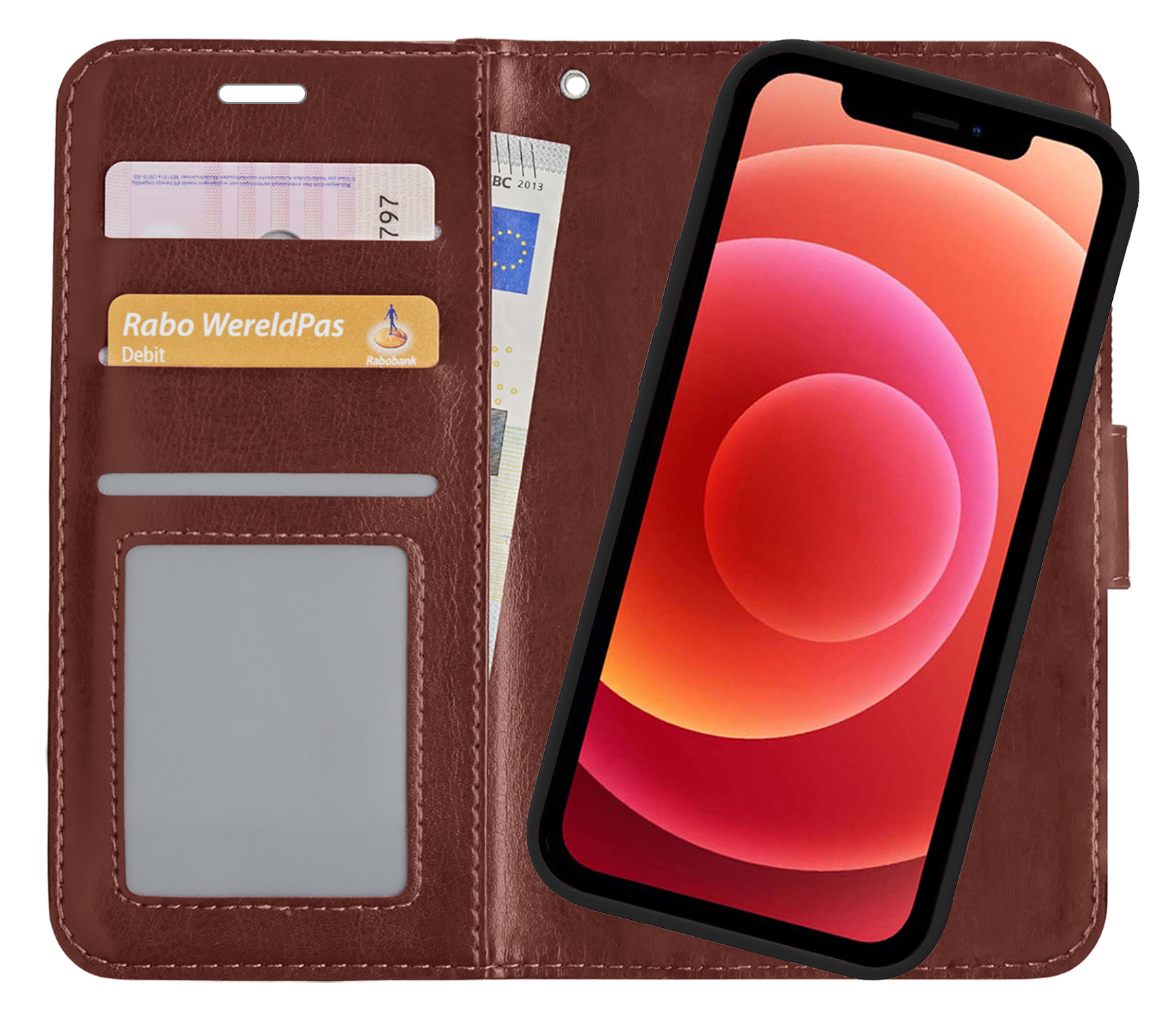 BASEY. Hoes Geschikt voor iPhone Xs Hoesje Bookcase Hoes 2-in-1 Cover - Hoesje Geschikt voor iPhone Xs Hoes 2-in-1 Hoesje Case - Bruin