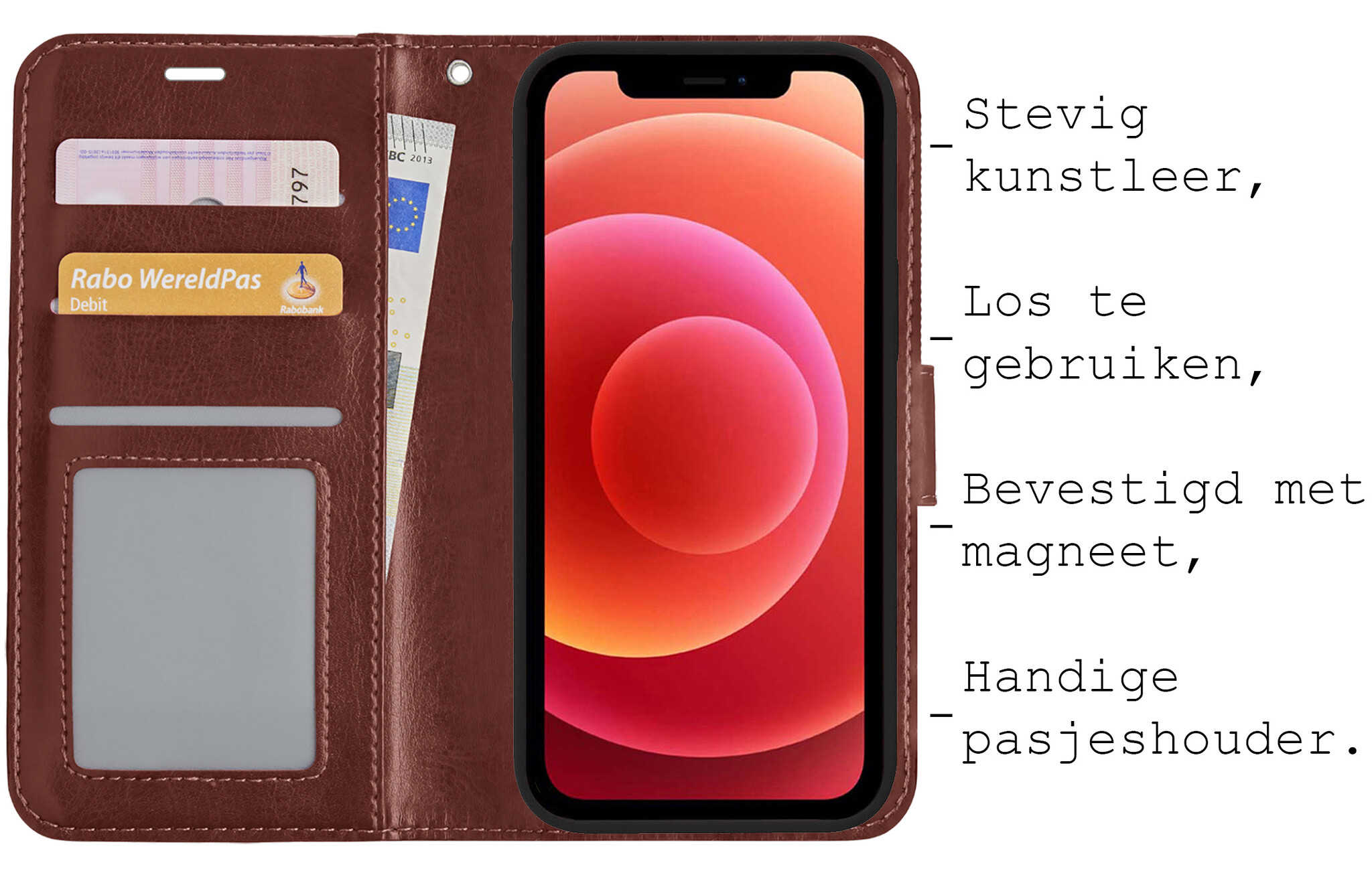 BASEY. Hoes Geschikt voor iPhone Xs Hoesje Bookcase Hoes 2-in-1 Cover - Hoesje Geschikt voor iPhone Xs Hoes 2-in-1 Hoesje Case - Bruin