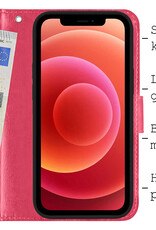 BASEY. Hoes Geschikt voor iPhone Xs Hoesje Bookcase Hoes 2-in-1 Cover - Hoesje Geschikt voor iPhone Xs Hoes 2-in-1 Hoesje Case - Donkerroze