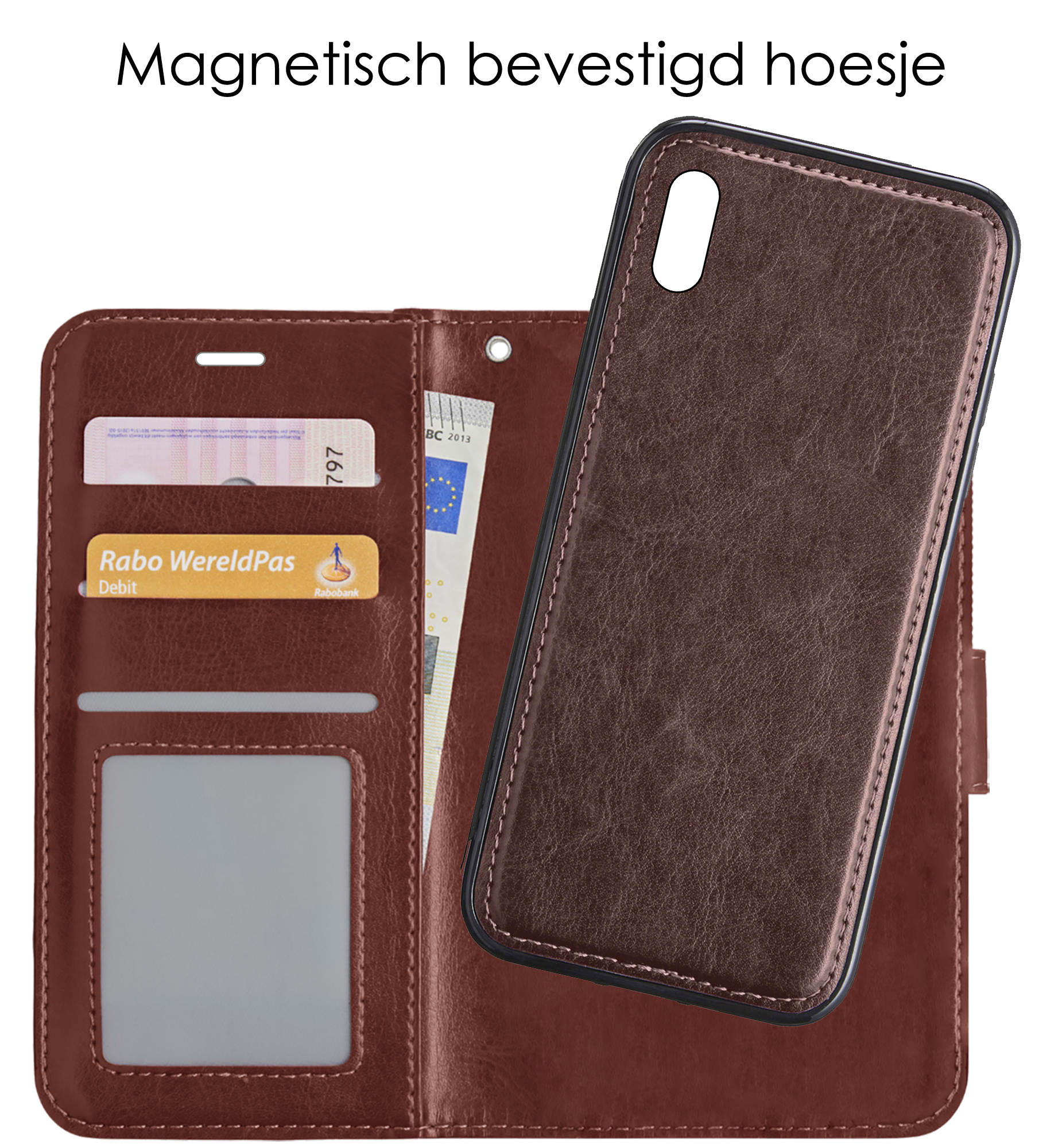 NoXx Hoes Geschikt voor iPhone Xs Hoesje Bookcase Hoes 2-in-1 Uitneembaar Cover Hard Case - Bruin
