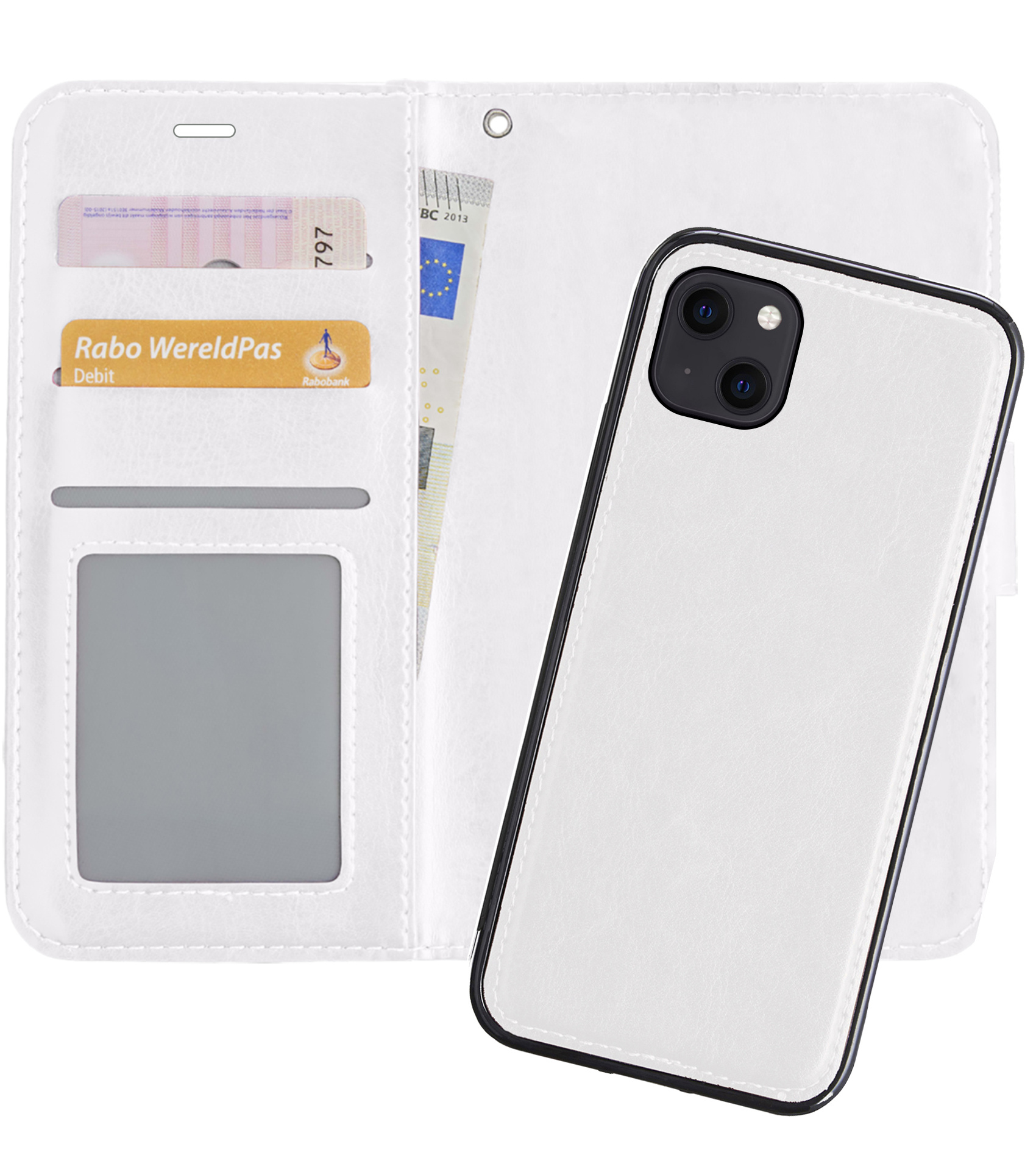 Nomfy Hoesje Geschikt voor iPhone 13 Hoesje 2-in-1 Bookcase Hoes Case Uitneembaar - Hoes Geschikt voor iPhone 13 Hoes Cover - Wit