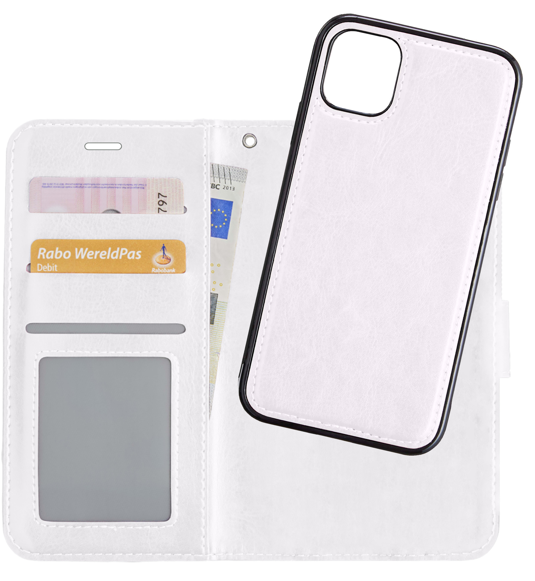 NoXx Hoes Geschikt voor iPhone 13 Hoesje Bookcase Hoes 2-in-1 Uitneembaar Cover Hard Case - Wit