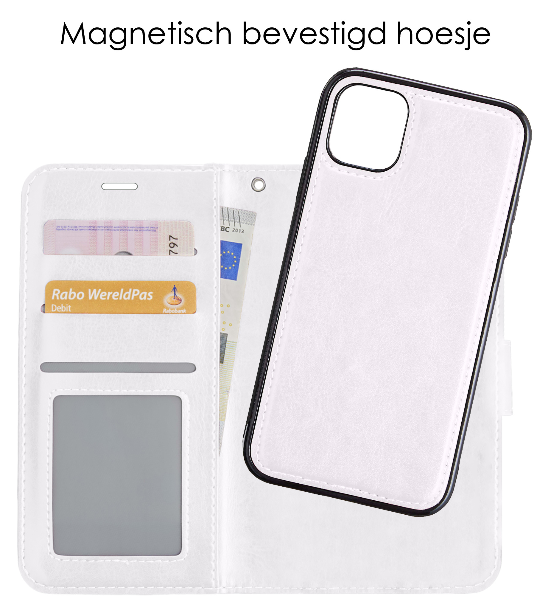 NoXx Hoes Geschikt voor iPhone 13 Hoesje Bookcase Hoes 2-in-1 Uitneembaar Cover Hard Case - Wit