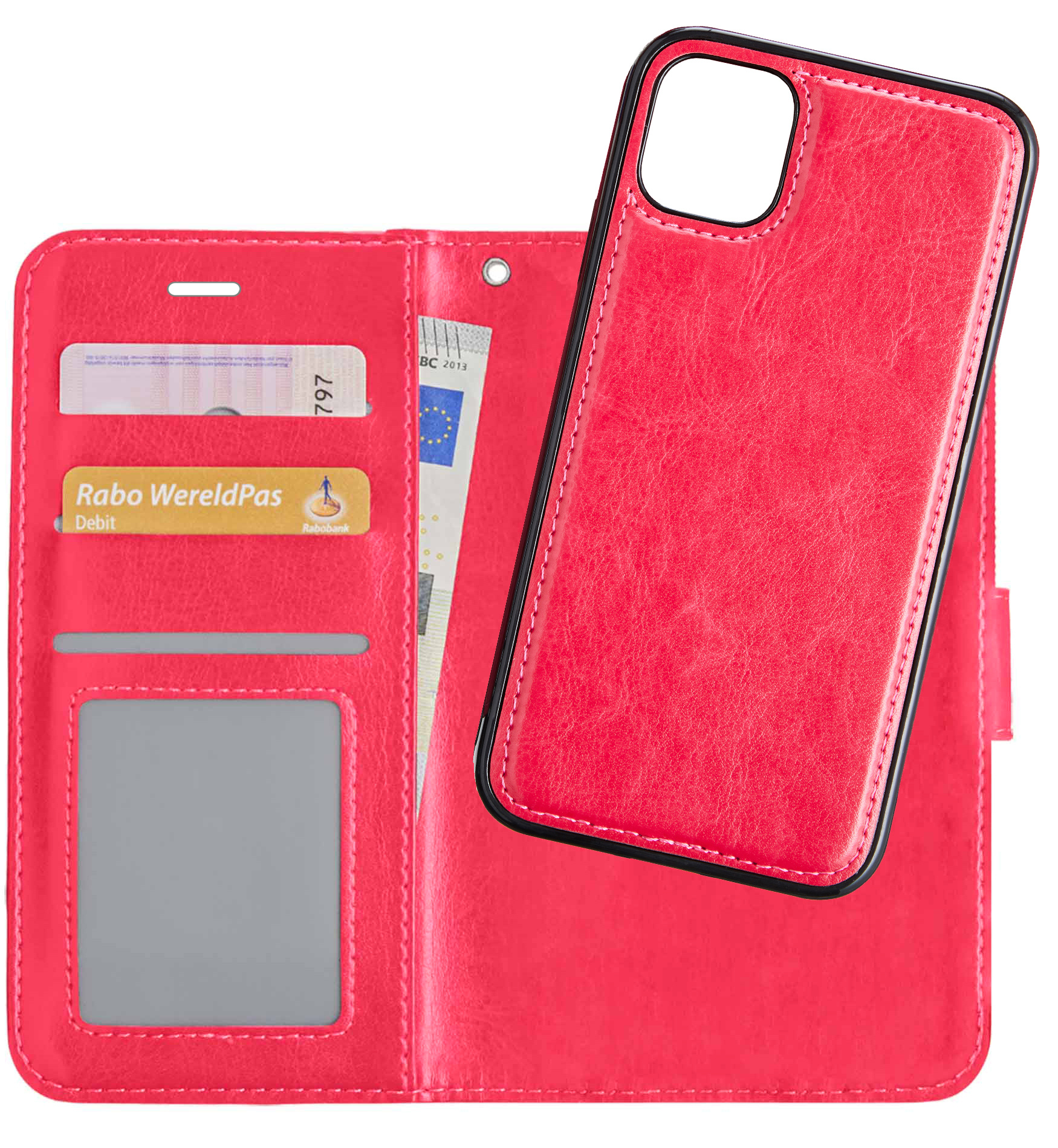 NoXx Hoes Geschikt voor iPhone 13 Hoesje Bookcase Hoes 2-in-1 Uitneembaar Cover Hard Case - Donkerroze