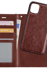 NoXx Hoes Geschikt voor iPhone 13 Hoesje Bookcase Hoes 2-in-1 Uitneembaar Cover Hard Case - Bruin