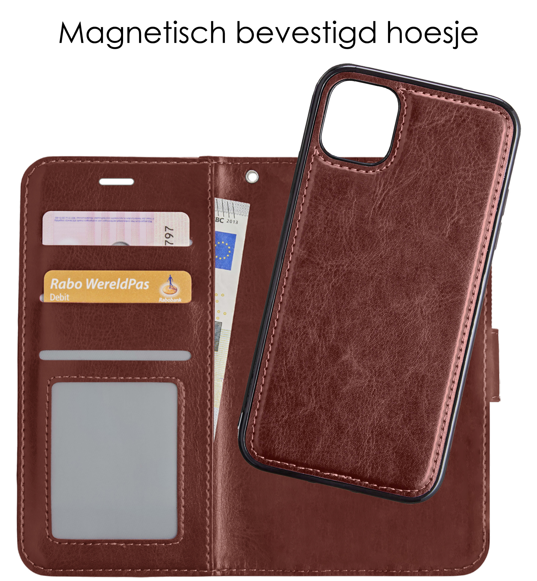 NoXx Hoes Geschikt voor iPhone 13 Hoesje Bookcase Hoes 2-in-1 Uitneembaar Cover Hard Case - Bruin