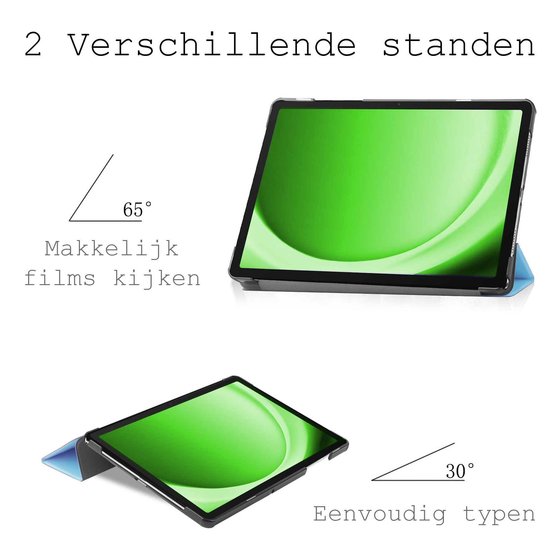 BASEY. Hoesje Geschikt voor Samsung Galaxy Tab A9 Hoes Case Tablet Hoesje Tri-fold Met Screenprotector - Hoes Geschikt voor Samsung Tab A9 Hoesje Hard Cover Bookcase Hoes - Lichtblauw