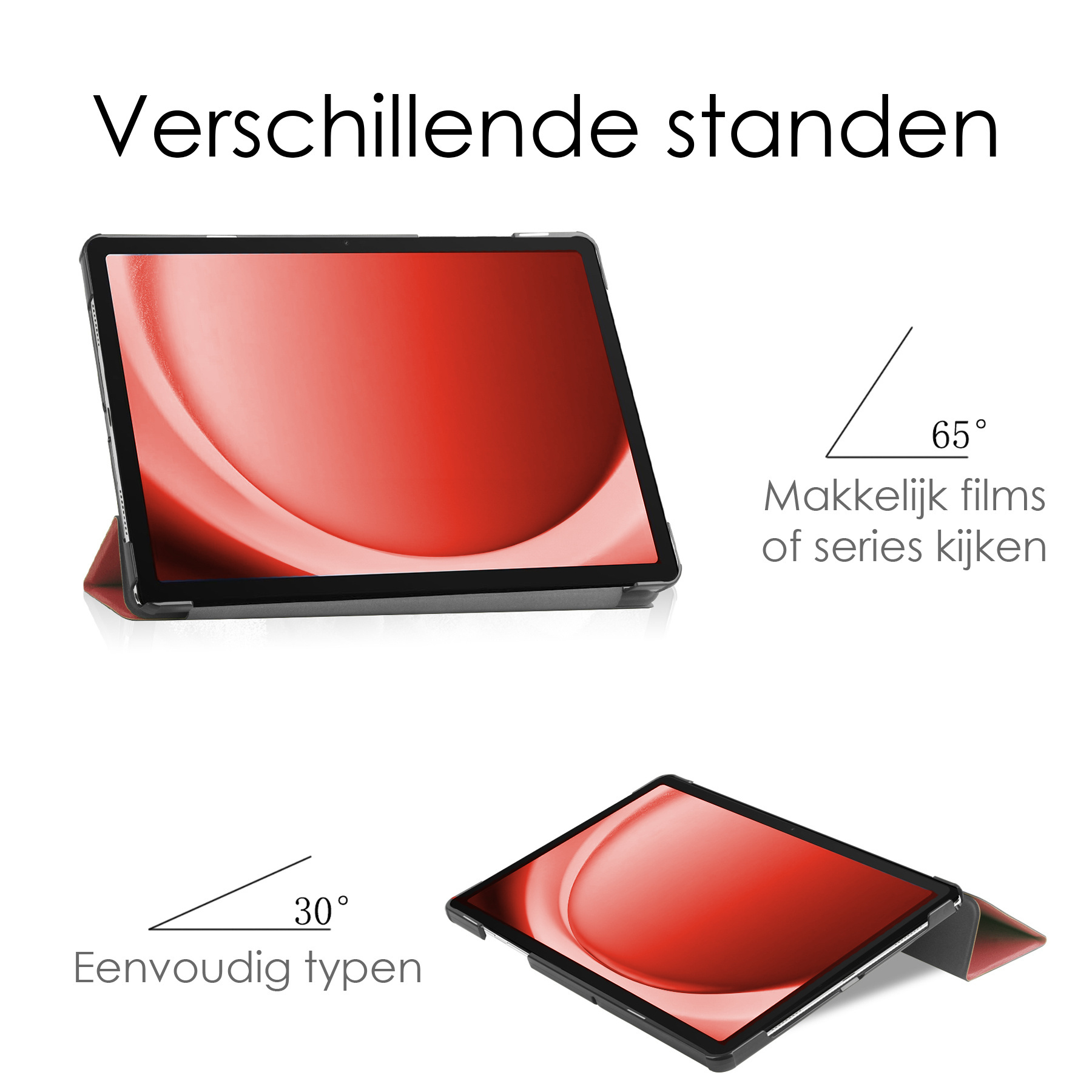 NoXx Hoesje Geschikt voor Samsung Galaxy Tab A9 Hoesje Case Hard Cover Hoes Book Case Met Screenprotector - Donkerrood