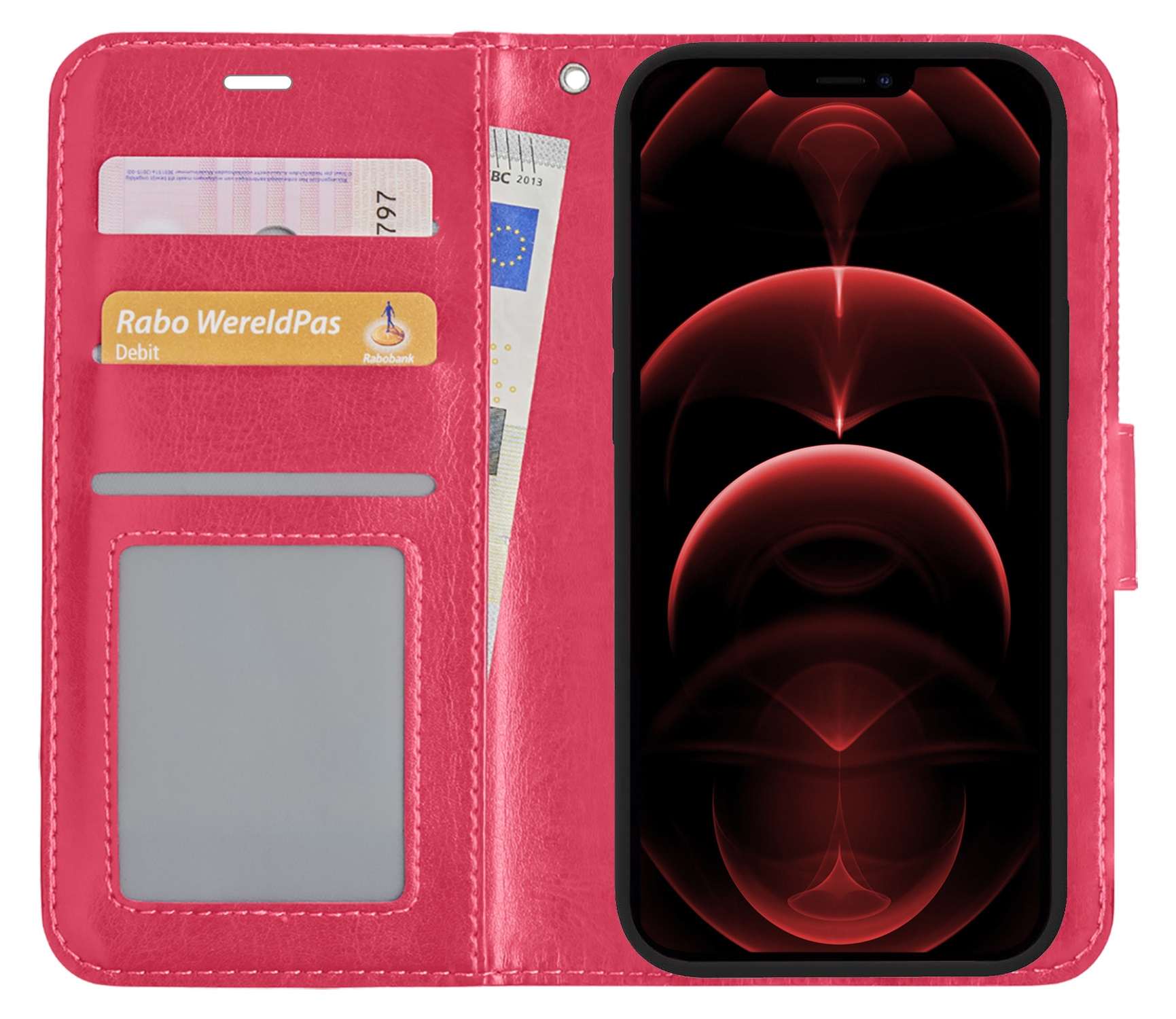 Nomfy Hoesje Geschikt voor iPhone 13 Mini Hoesje 2-in-1 Bookcase Hoes Case Uitneembaar - Hoes Geschikt voor iPhone 13 Mini Hoes Cover - Donkerroze