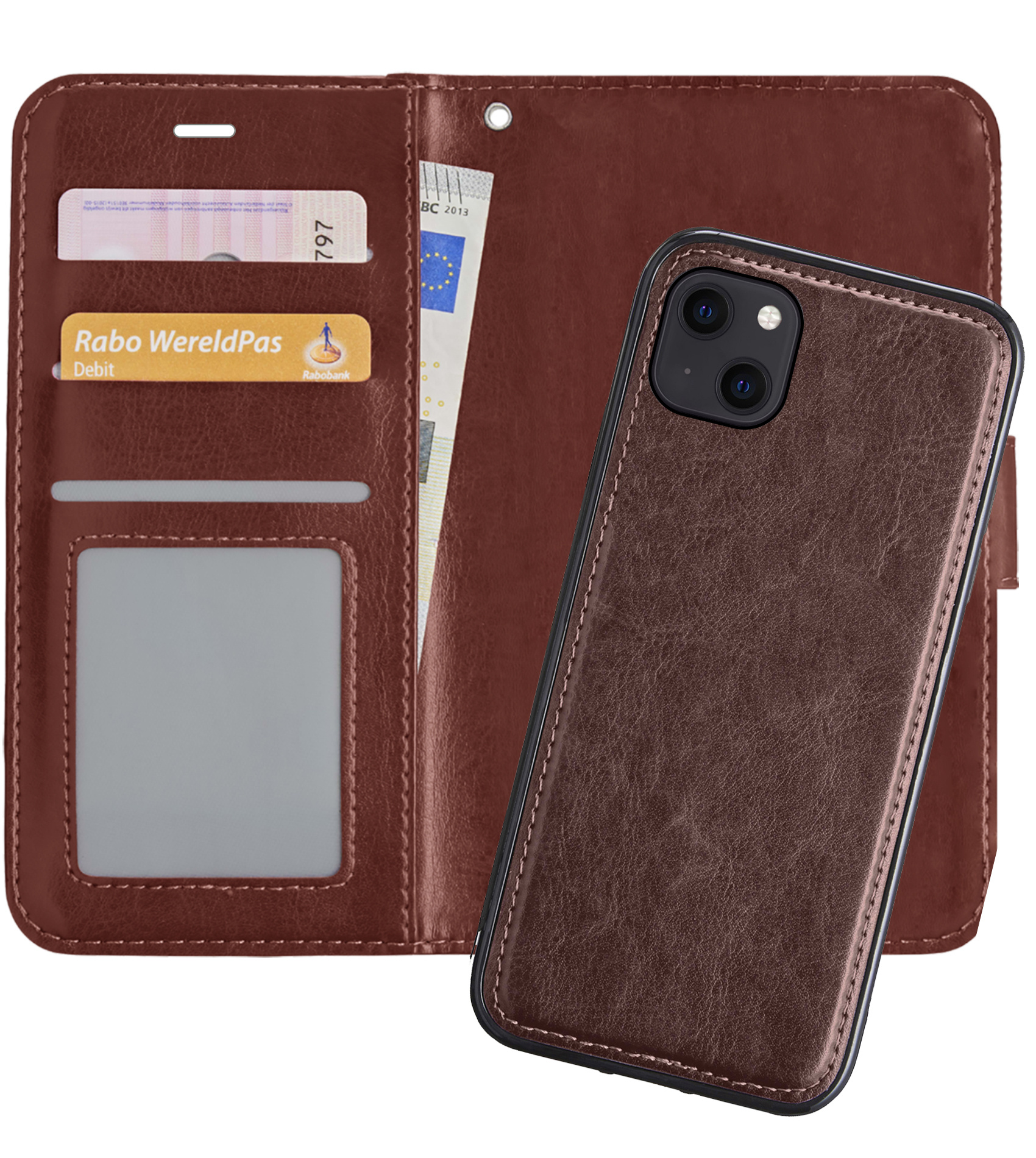 Nomfy Hoesje Geschikt voor iPhone 13 Mini Hoesje 2-in-1 Bookcase Hoes Case Uitneembaar - Hoes Geschikt voor iPhone 13 Mini Hoes Cover - Bruin