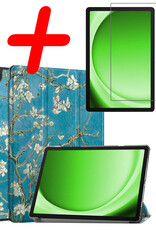 BASEY. Hoesje Geschikt voor Samsung Galaxy Tab A9 Hoes Case Tablet Hoesje Tri-fold Met Screenprotector - Hoes Geschikt voor Samsung Tab A9 Hoesje Hard Cover Bookcase Hoes - Bloesem
