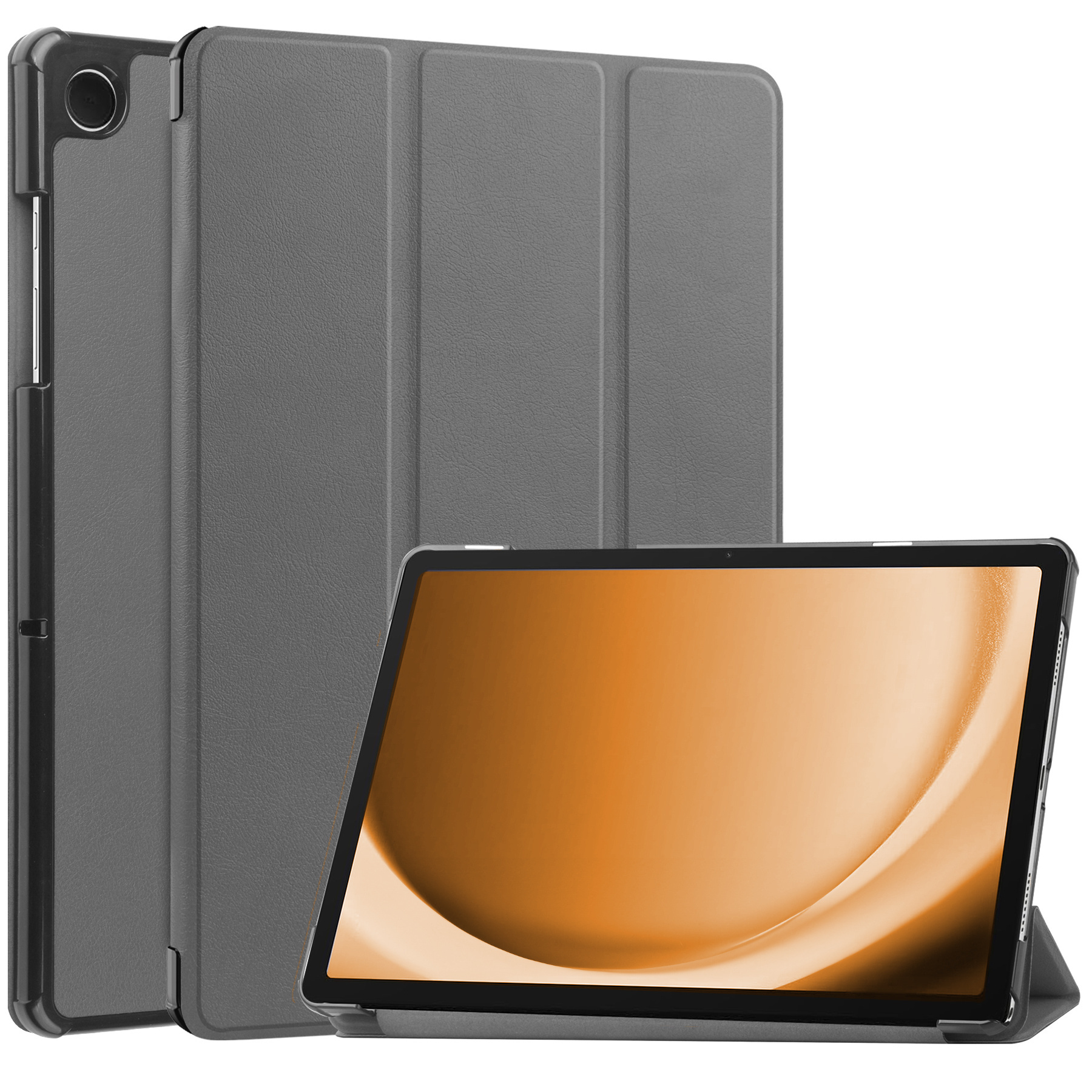 Nomfy Hoes Geschikt voor Samsung Galaxy Tab A9 Hoes Tri-fold Tablet Hoesje Case Met Screenprotector - Hoesje Geschikt voor Samsung Tab A9 Hoesje Hardcover Bookcase - Grijs