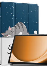 Nomfy Hoes Geschikt voor Samsung Galaxy Tab A9 Hoes Tri-fold Tablet Hoesje Case Met Screenprotector - Hoesje Geschikt voor Samsung Tab A9 Hoesje Hardcover Bookcase - Kat