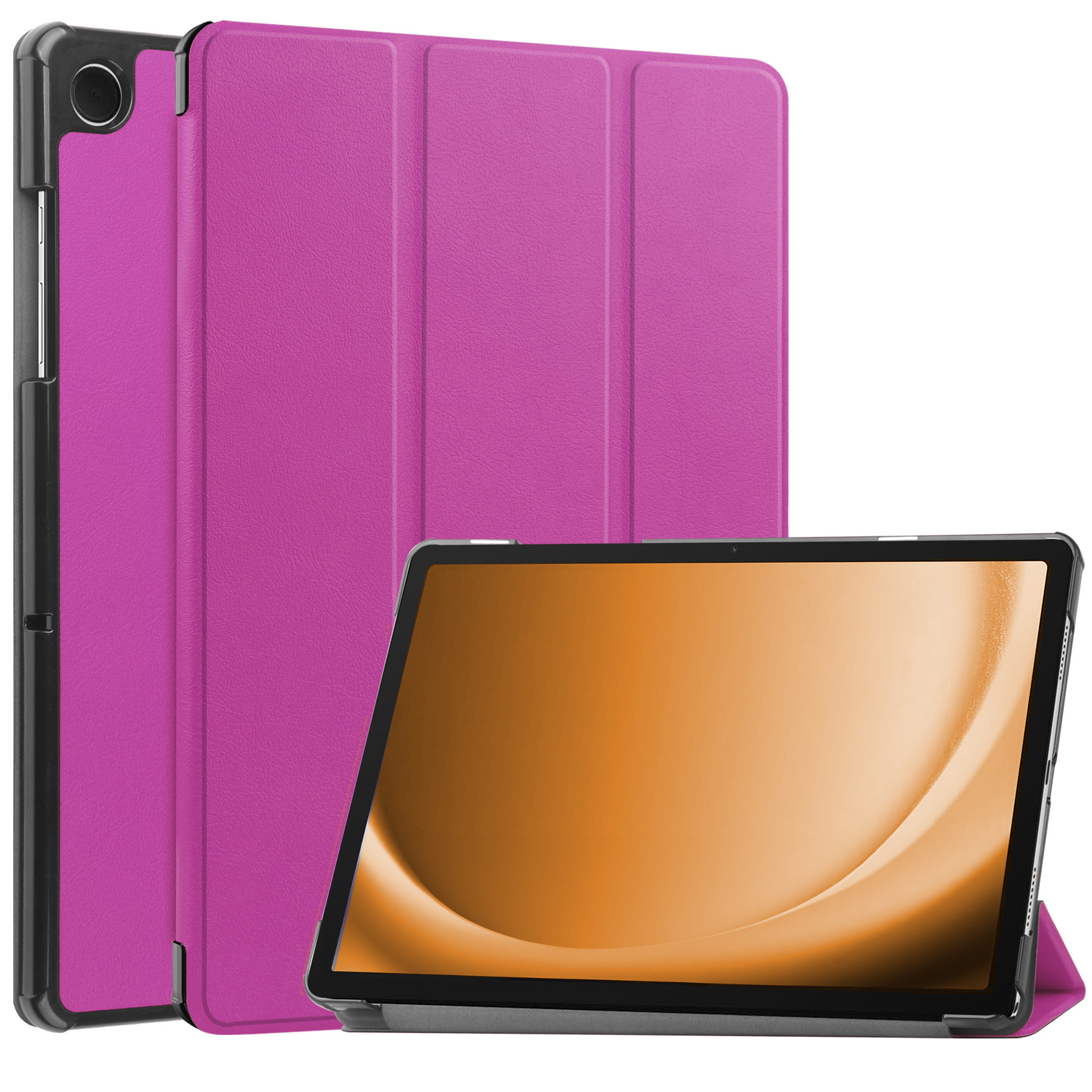 Nomfy Hoes Geschikt voor Samsung Galaxy Tab A9 Hoes Tri-fold Tablet Hoesje Case Met Screenprotector - Hoesje Geschikt voor Samsung Tab A9 Hoesje Hardcover Bookcase - Paars