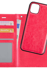 NoXx Hoes Geschikt voor iPhone 13 Mini Hoesje Bookcase Hoes 2-in-1 Uitneembaar Cover Hard Case - Donkerroze