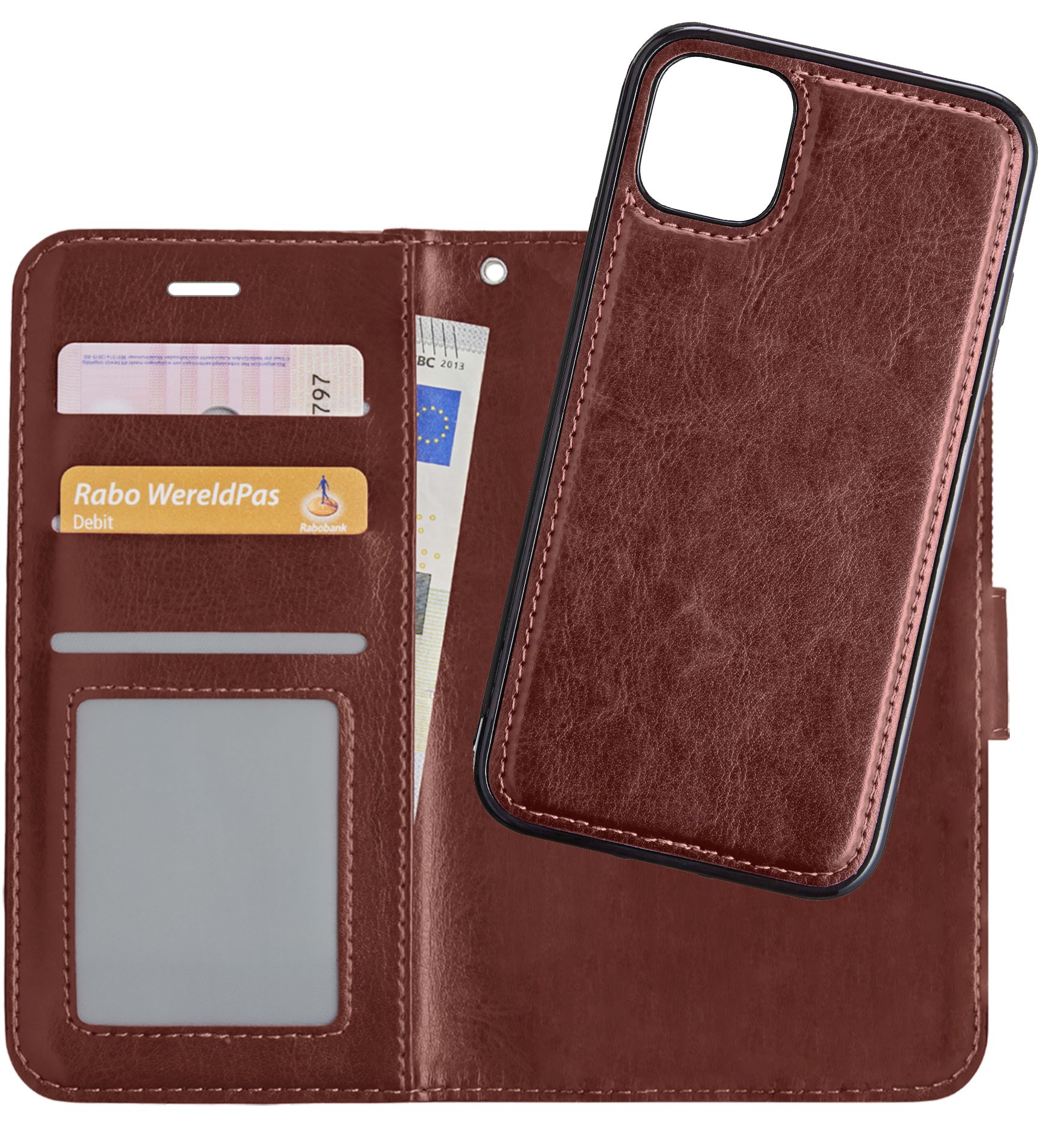 NoXx Hoes Geschikt voor iPhone 13 Mini Hoesje Bookcase Hoes 2-in-1 Uitneembaar Cover Hard Case - Bruin