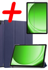 BASEY. Hoesje Geschikt voor Samsung Galaxy Tab A9 Hoes Case Tablet Hoesje Tri-fold Met Screenprotector - Hoes Geschikt voor Samsung Tab A9 Hoesje Hard Cover Bookcase Hoes - Donkerblauw