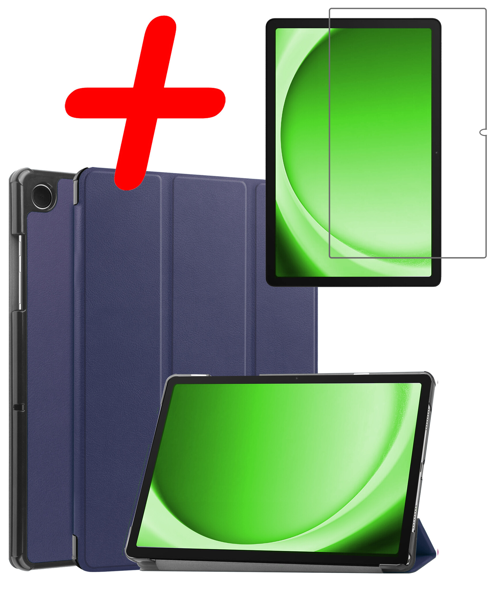 BASEY. Hoesje Geschikt voor Samsung Galaxy Tab A9 Hoes Case Tablet Hoesje Tri-fold Met Screenprotector - Hoes Geschikt voor Samsung Tab A9 Hoesje Hard Cover Bookcase Hoes - Donkerblauw