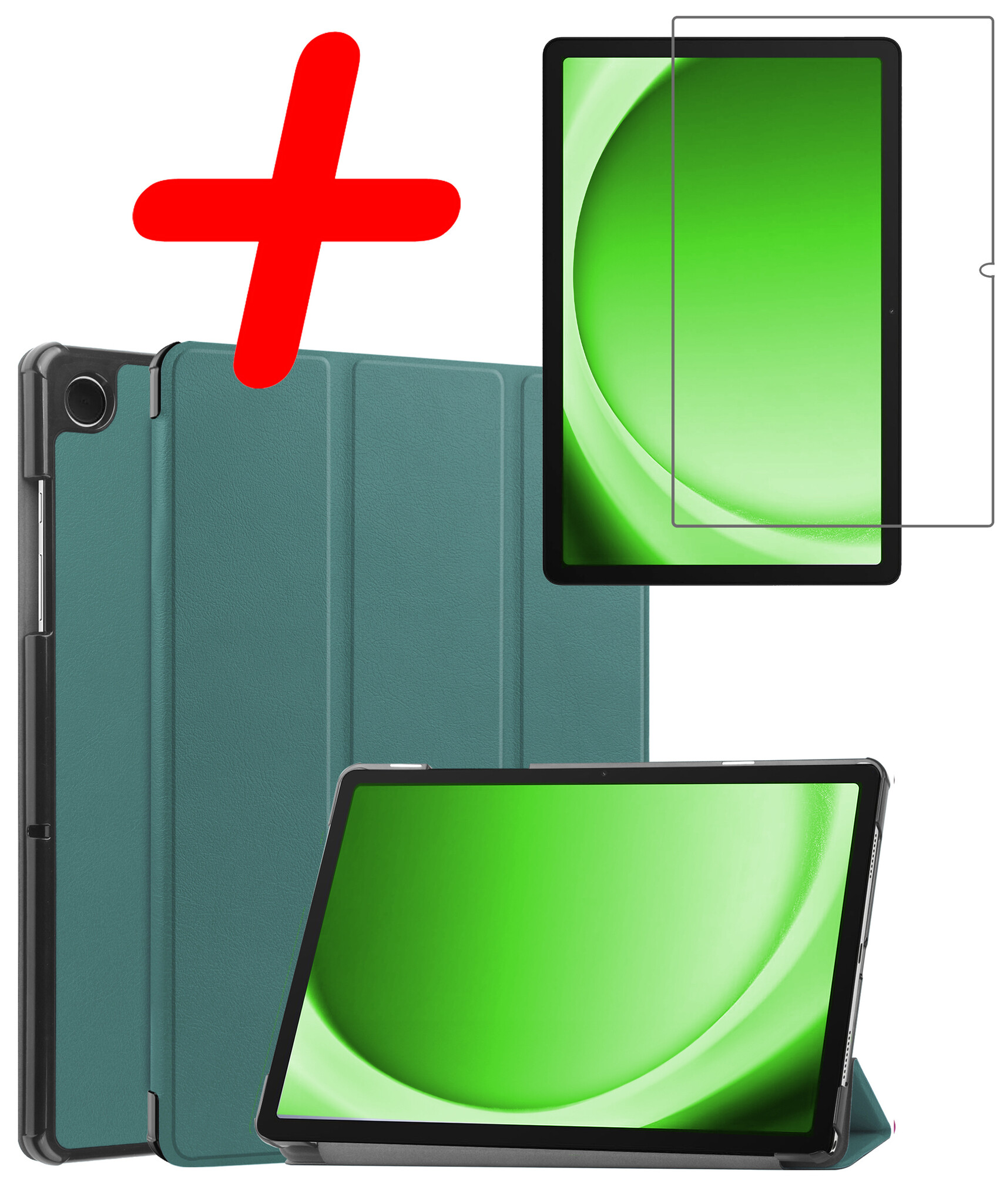 BASEY. Hoesje Geschikt voor Samsung Galaxy Tab A9 Hoes Case Tablet Hoesje Tri-fold Met Screenprotector - Hoes Geschikt voor Samsung Tab A9 Hoesje Hard Cover Bookcase Hoes - Donkergroen