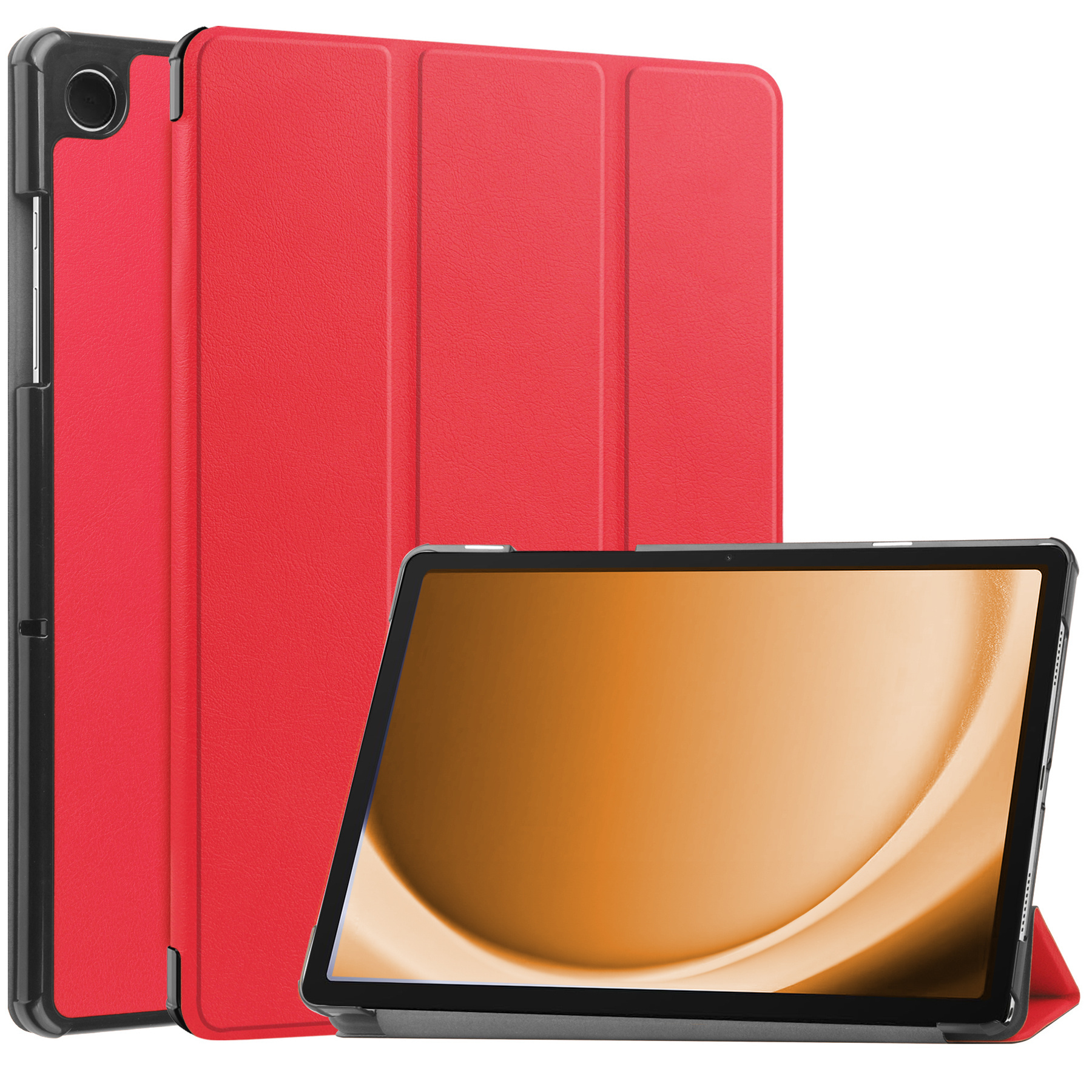 Nomfy Hoes Geschikt voor Samsung Galaxy Tab A9 Hoes Tri-fold Tablet Hoesje Case Met Screenprotector - Hoesje Geschikt voor Samsung Tab A9 Hoesje Hardcover Bookcase - Rood