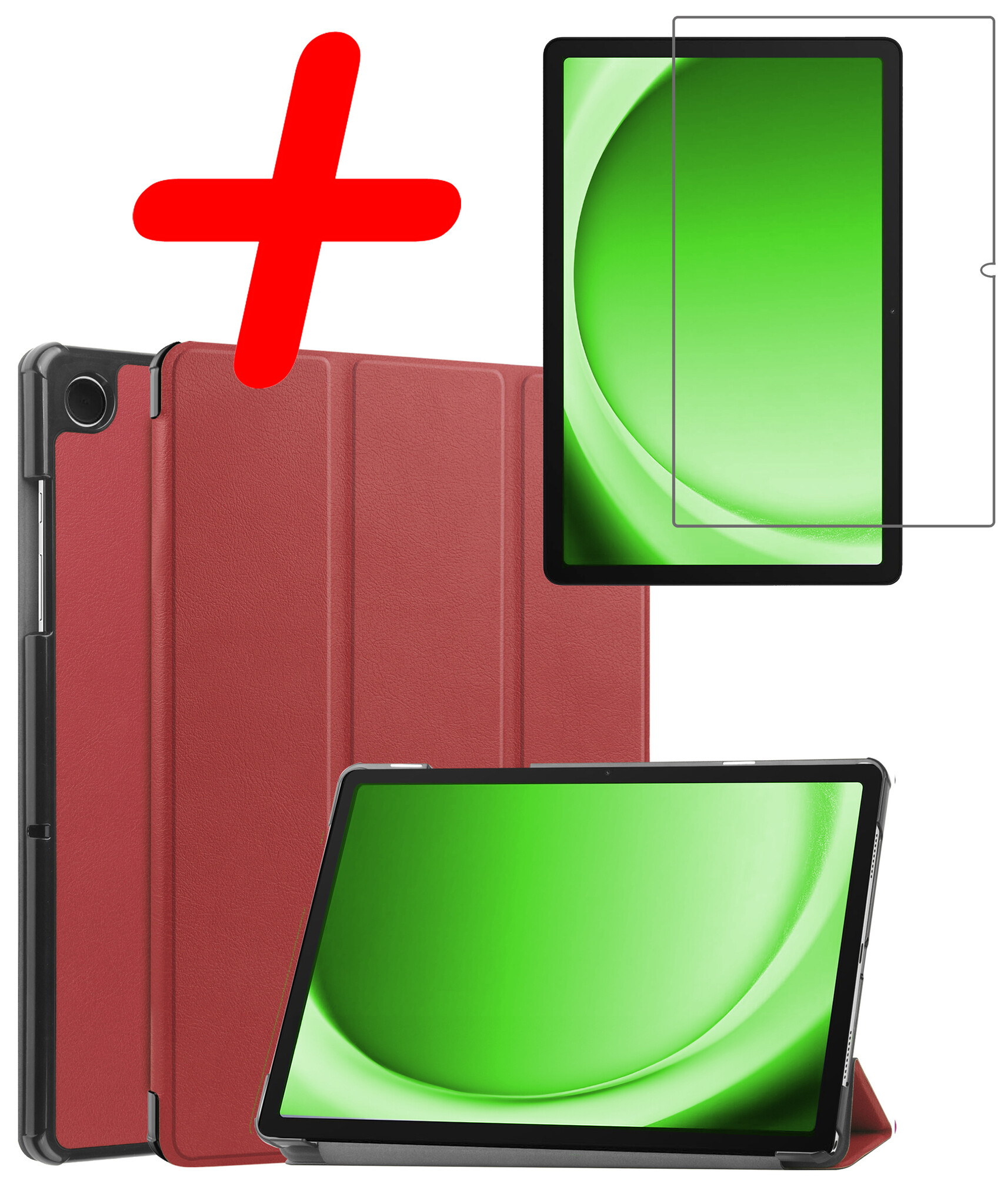 BASEY. Hoesje Geschikt voor Samsung Galaxy Tab A9 Hoes Case Tablet Hoesje Tri-fold Met Screenprotector - Hoes Geschikt voor Samsung Tab A9 Hoesje Hard Cover Bookcase Hoes - Donkerrood