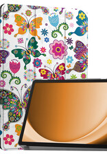 Nomfy Hoes Geschikt voor Samsung Galaxy Tab A9 Hoes Tri-fold Tablet Hoesje Case Met Screenprotector - Hoesje Geschikt voor Samsung Tab A9 Hoesje Hardcover Bookcase - Vlinders