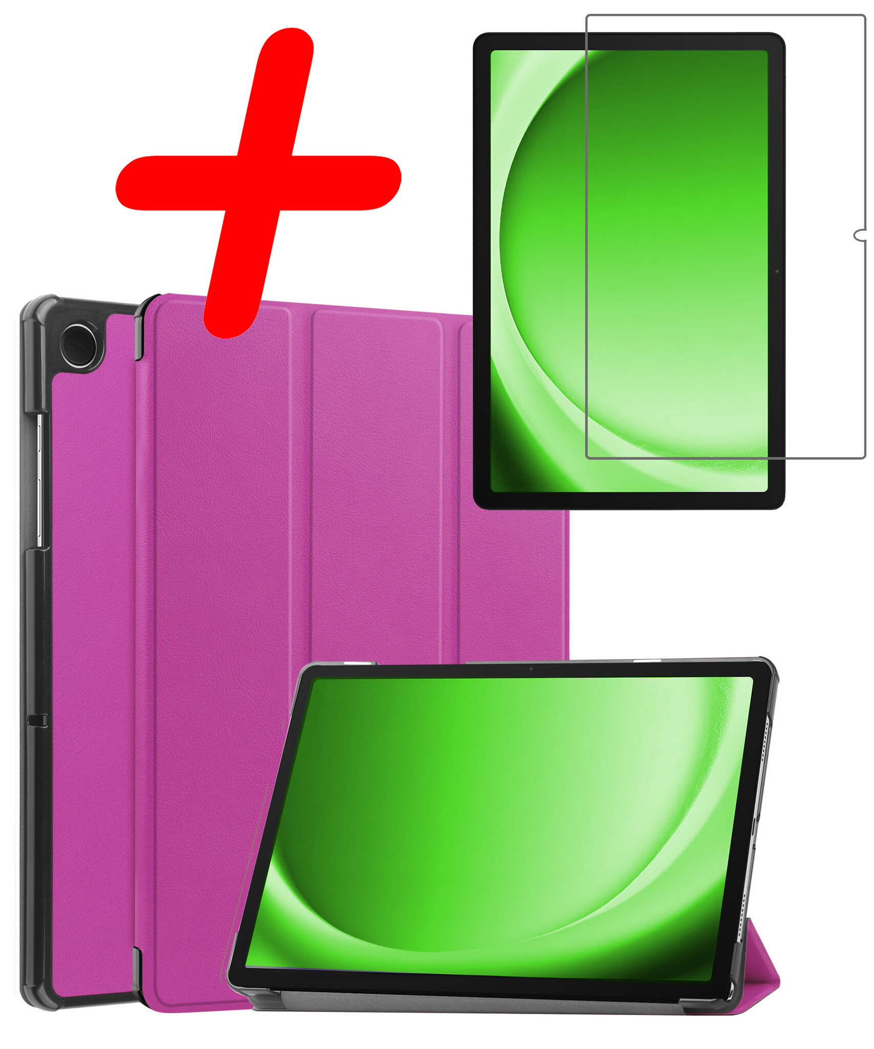 BASEY. Hoesje Geschikt voor Samsung Galaxy Tab A9 Hoes Case Tablet Hoesje Tri-fold Met Screenprotector - Hoes Geschikt voor Samsung Tab A9 Hoesje Hard Cover Bookcase Hoes - Paars