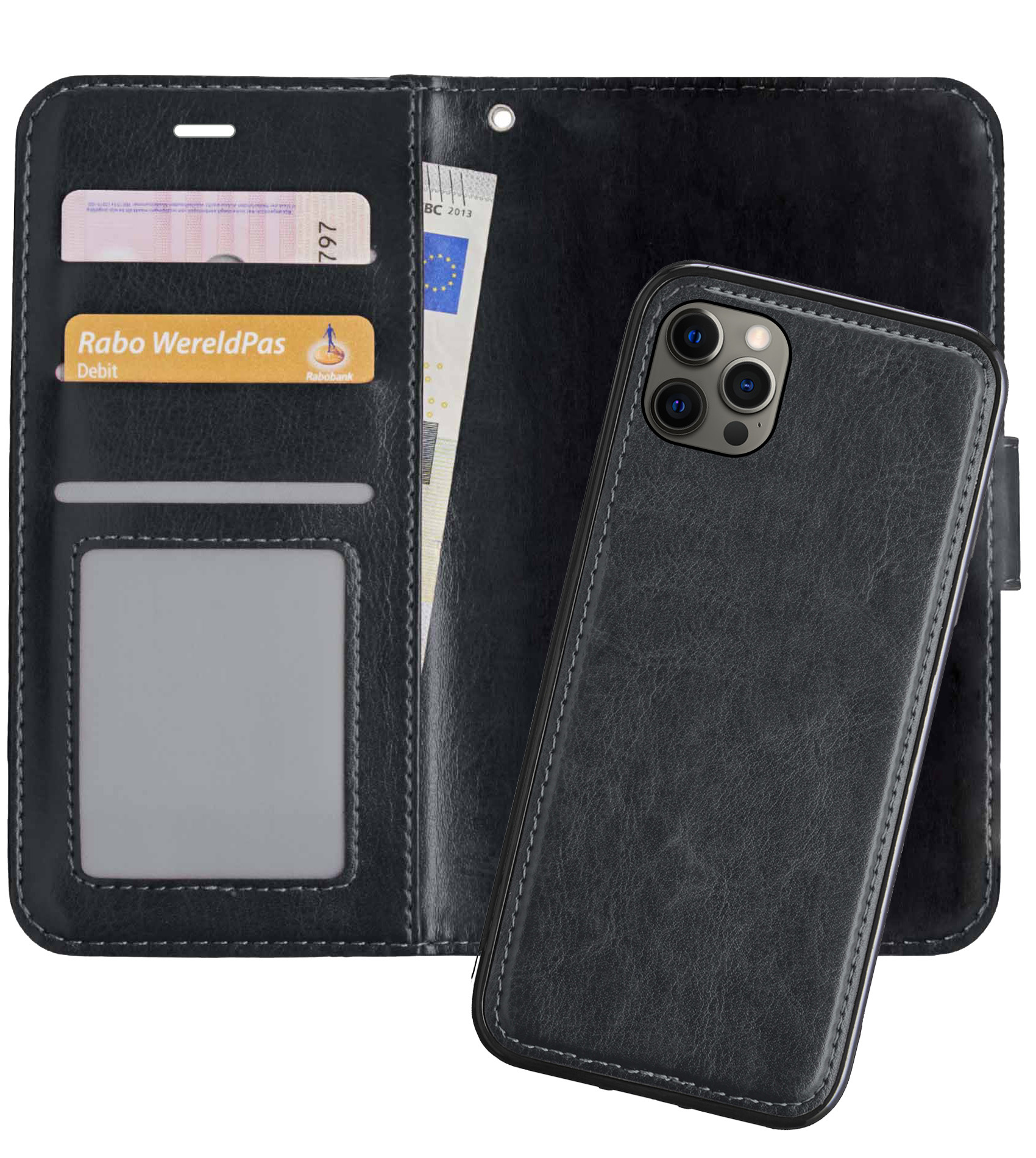 Nomfy Hoesje Geschikt voor iPhone 12 Pro Max Hoesje 2-in-1 Bookcase Hoes Case Uitneembaar - Hoes Geschikt voor iPhone 12 Pro Max Hoes Cover - Zwart