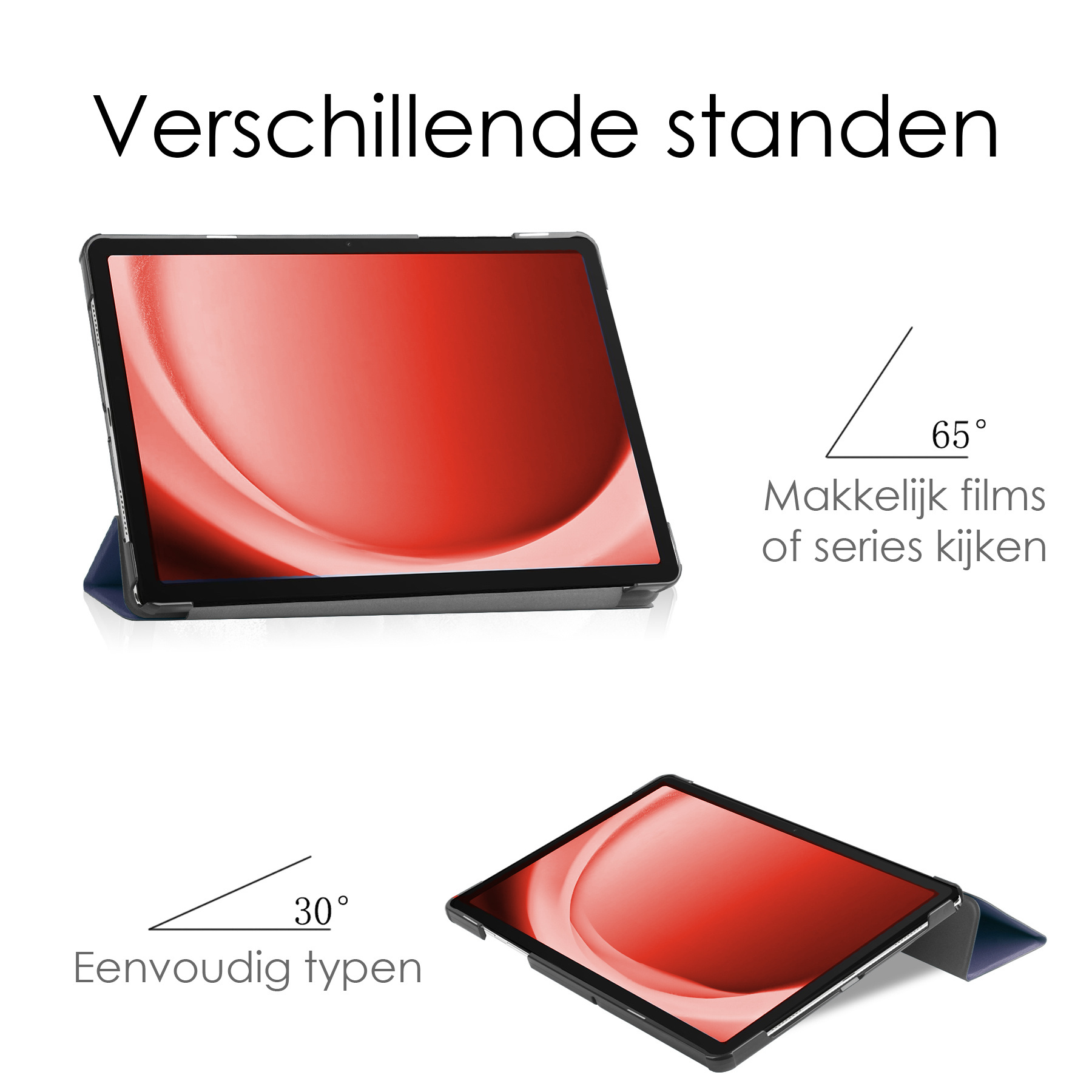 NoXx Hoesje Geschikt voor Samsung Galaxy Tab A9 Plus Hoesje Case Hard Cover Hoes Book Case Met Screenprotector - Donkerblauw