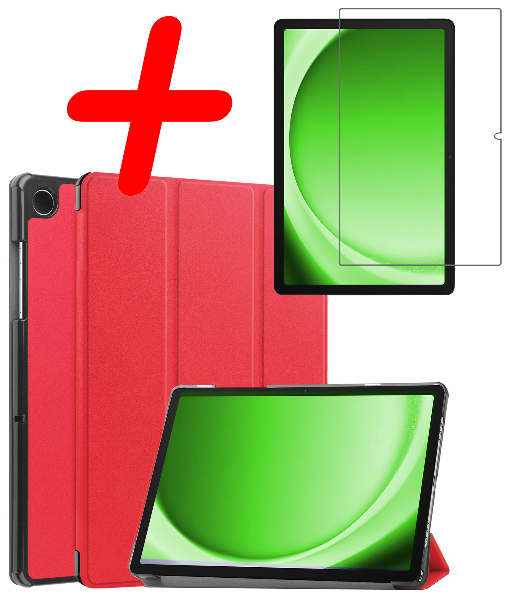 BASEY. Hoesje Geschikt voor Samsung Galaxy Tab A9 Hoes Case Tablet Hoesje Tri-fold Met Screenprotector - Hoes Geschikt voor Samsung Tab A9 Hoesje Hard Cover Bookcase Hoes - Rood