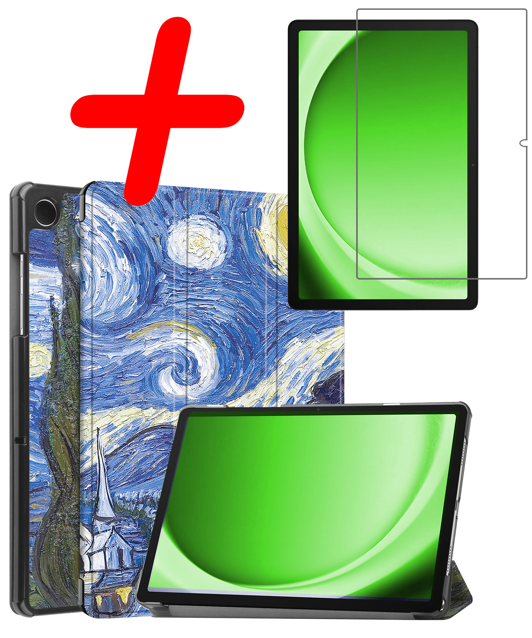 BASEY. Hoesje Geschikt voor Samsung Galaxy Tab A9 Hoes Case Tablet Hoesje Tri-fold Met Screenprotector - Hoes Geschikt voor Samsung Tab A9 Hoesje Hard Cover Bookcase Hoes - Sterrenhemel