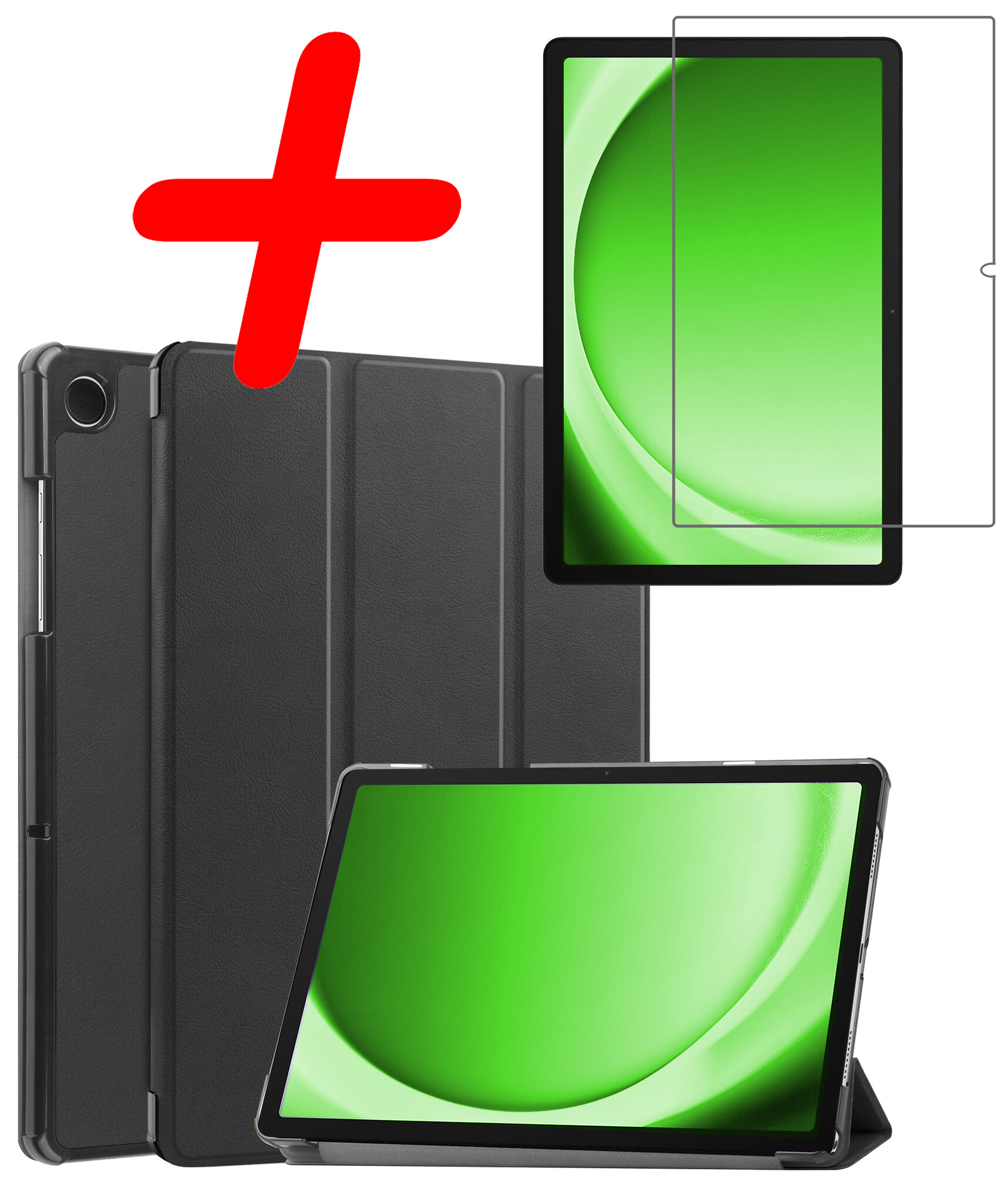 BASEY. Hoesje Geschikt voor Samsung Galaxy Tab A9 Hoes Case Tablet Hoesje Tri-fold Met Screenprotector - Hoes Geschikt voor Samsung Tab A9 Hoesje Hard Cover Bookcase Hoes - Zwart