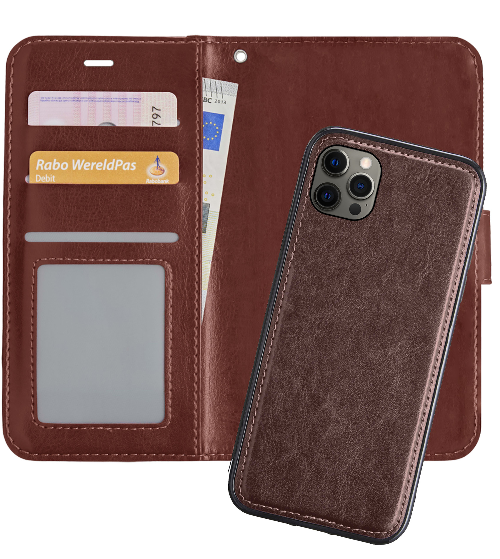 Nomfy Hoesje Geschikt voor iPhone 12 Pro Max Hoesje 2-in-1 Bookcase Hoes Case Uitneembaar - Hoes Geschikt voor iPhone 12 Pro Max Hoes Cover - Bruin