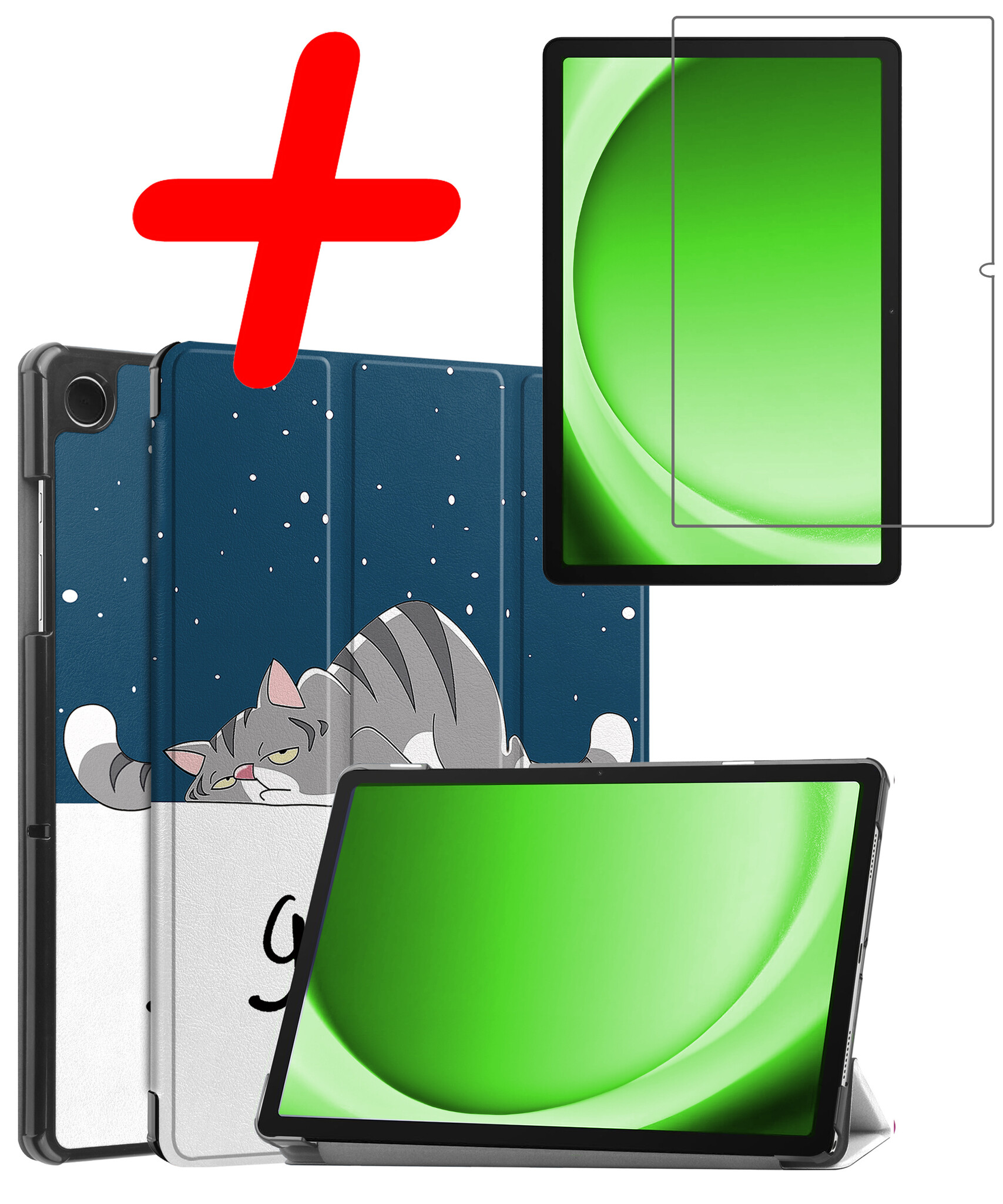 BASEY. Hoesje Geschikt voor Samsung Galaxy Tab A9 Hoes Case Tablet Hoesje Tri-fold Met Screenprotector - Hoes Geschikt voor Samsung Tab A9 Hoesje Hard Cover Bookcase Hoes - Kat