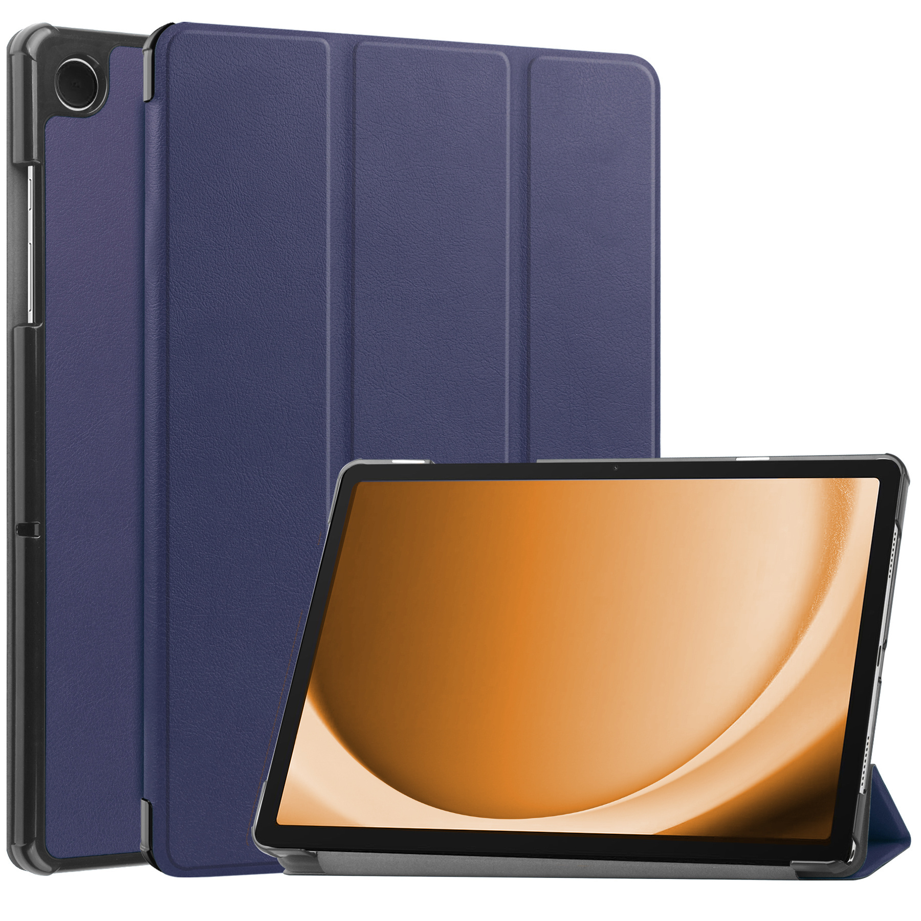 Nomfy Hoes Geschikt voor Samsung Galaxy Tab A9 Plus Hoes Tri-fold Tablet Hoesje Case Met Screenprotector - Hoesje Geschikt voor Samsung Tab A9 Plus Hoesje Hardcover Bookcase - Donkerblauw
