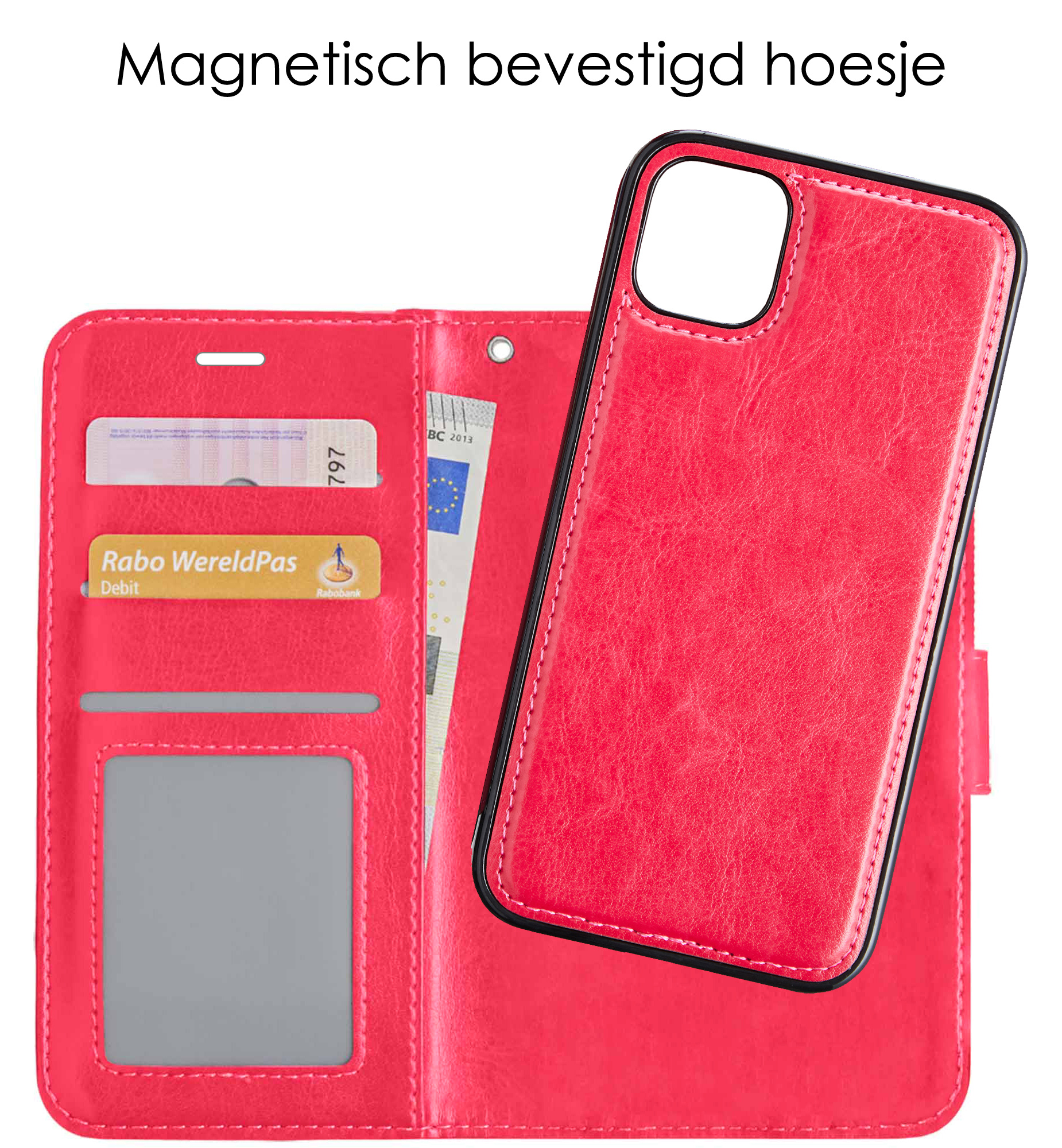 NoXx Hoes Geschikt voor iPhone 12 Pro Max Hoesje Bookcase Hoes 2-in-1 Uitneembaar Cover Hard Case - Donkerroze