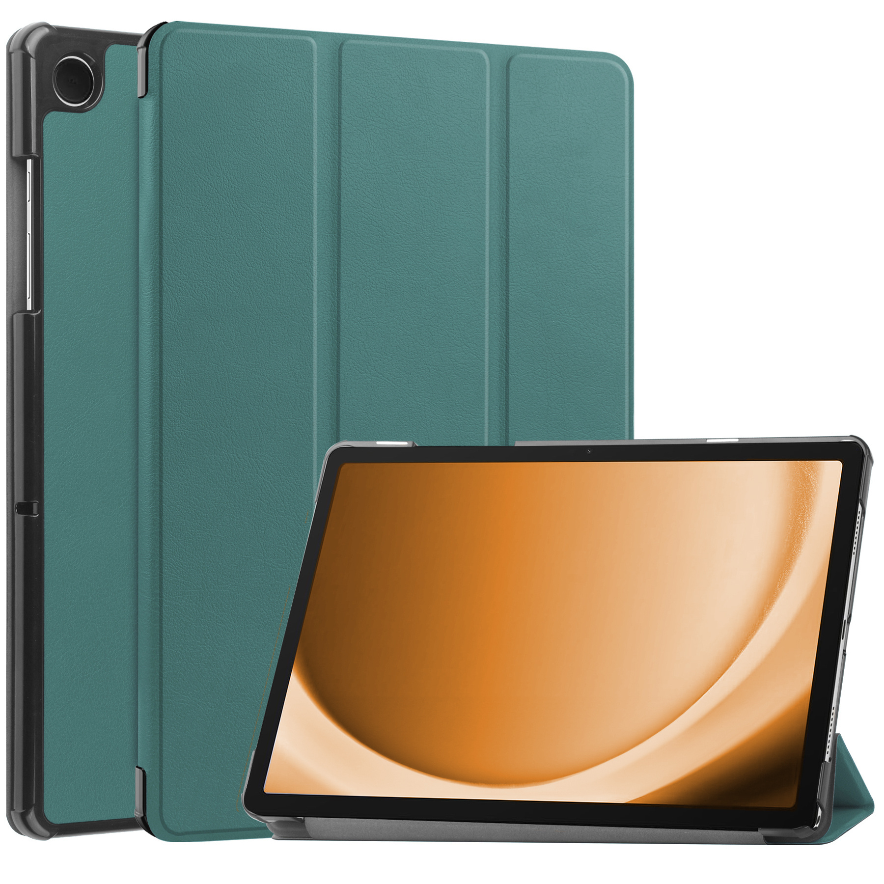 Nomfy Hoes Geschikt voor Samsung Galaxy Tab A9 Plus Hoes Tri-fold Tablet Hoesje Case Met Screenprotector - Hoesje Geschikt voor Samsung Tab A9 Plus Hoesje Hardcover Bookcase - Donkergroen