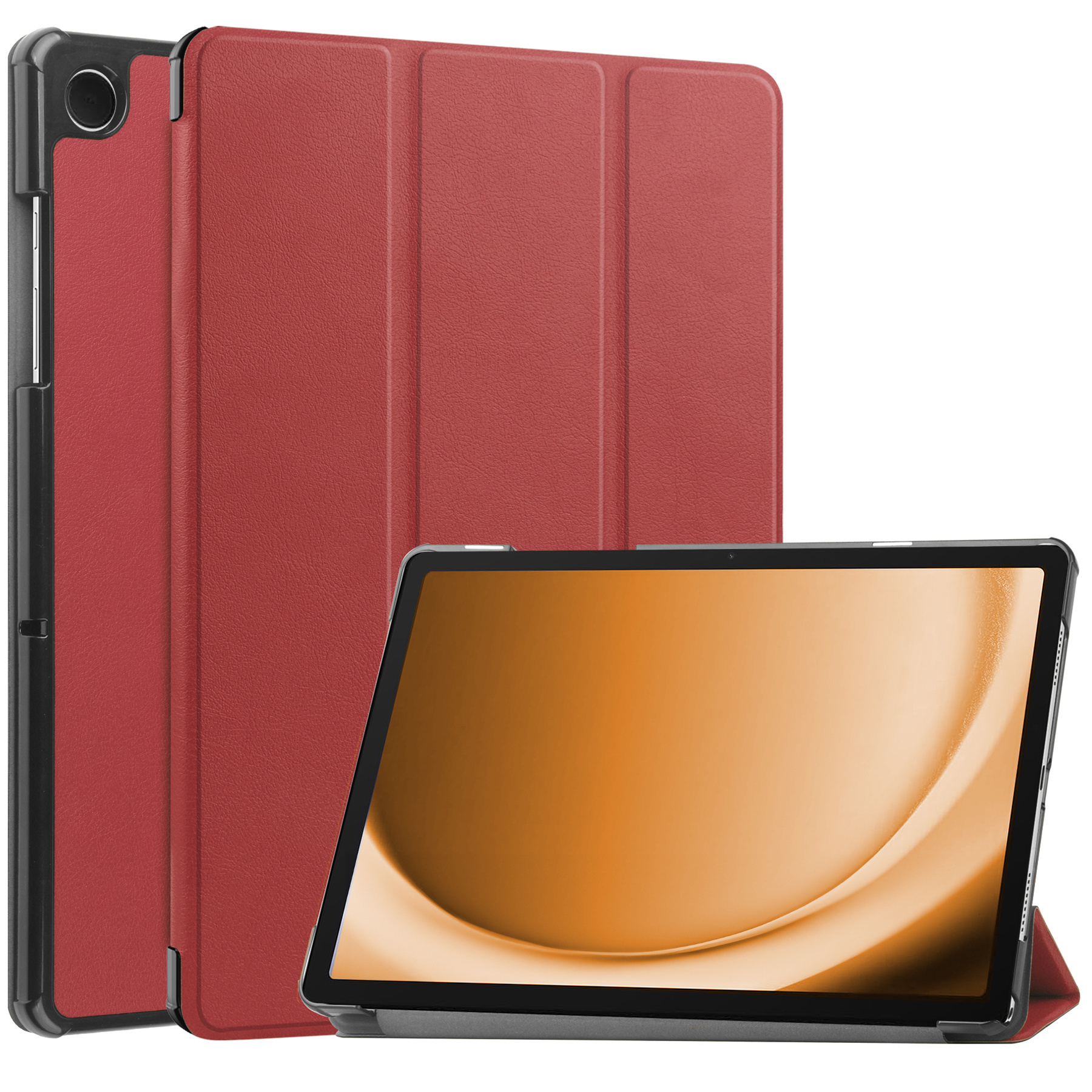 Nomfy Hoes Geschikt voor Samsung Galaxy Tab A9 Plus Hoes Tri-fold Tablet Hoesje Case Met Screenprotector - Hoesje Geschikt voor Samsung Tab A9 Plus Hoesje Hardcover Bookcase - Donkerrood