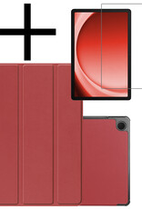 NoXx Hoesje Geschikt voor Samsung Galaxy Tab A9 Hoesje Case Hard Cover Hoes Book Case Met Screenprotector - Donkerrood