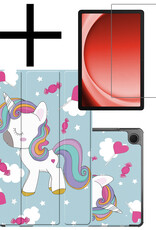 NoXx Hoesje Geschikt voor Samsung Galaxy Tab A9 Hoesje Case Hard Cover Hoes Book Case Met Screenprotector - Eenhoorn