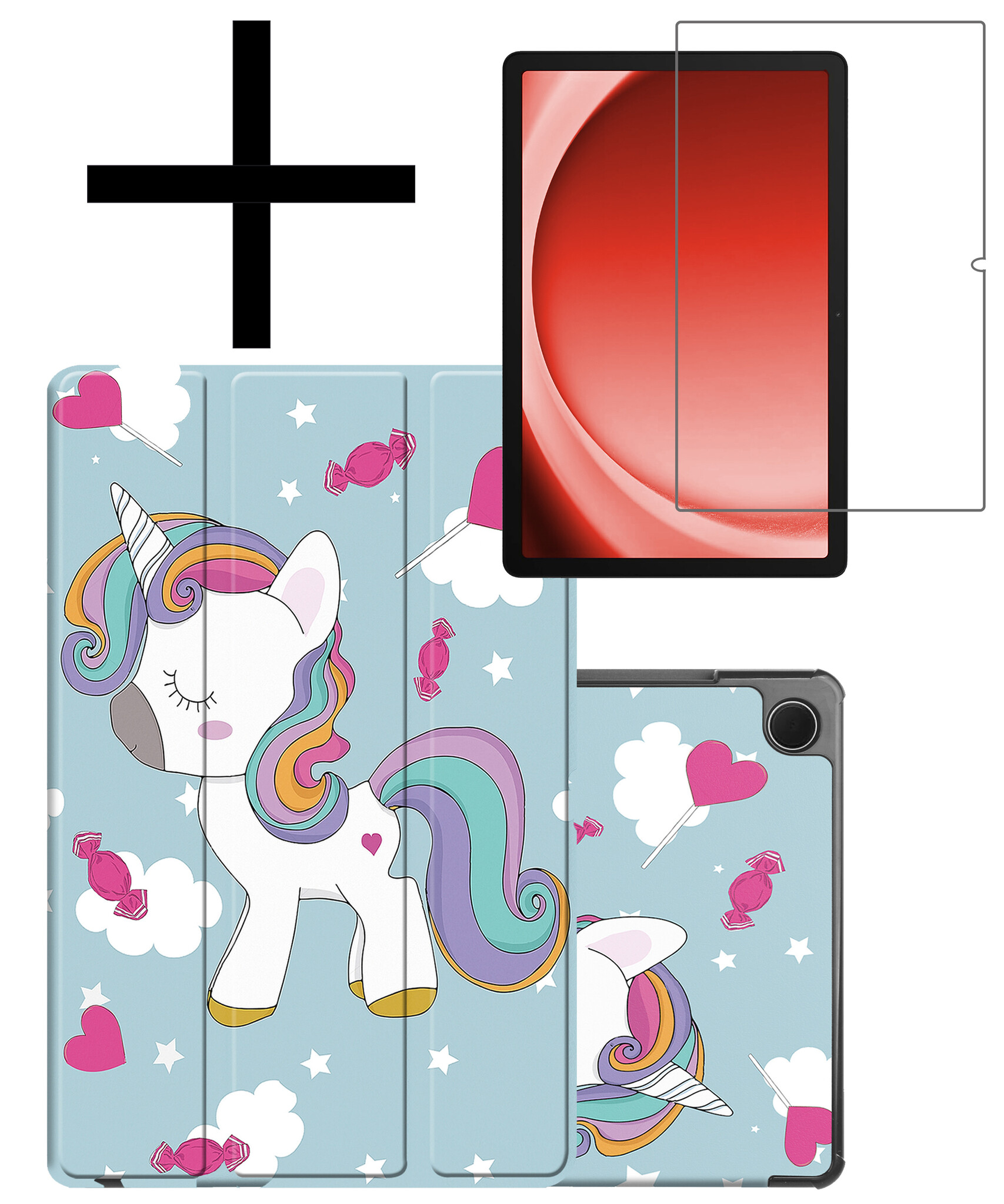 NoXx Hoesje Geschikt voor Samsung Galaxy Tab A9 Hoesje Case Hard Cover Hoes Book Case Met Screenprotector - Eenhoorn