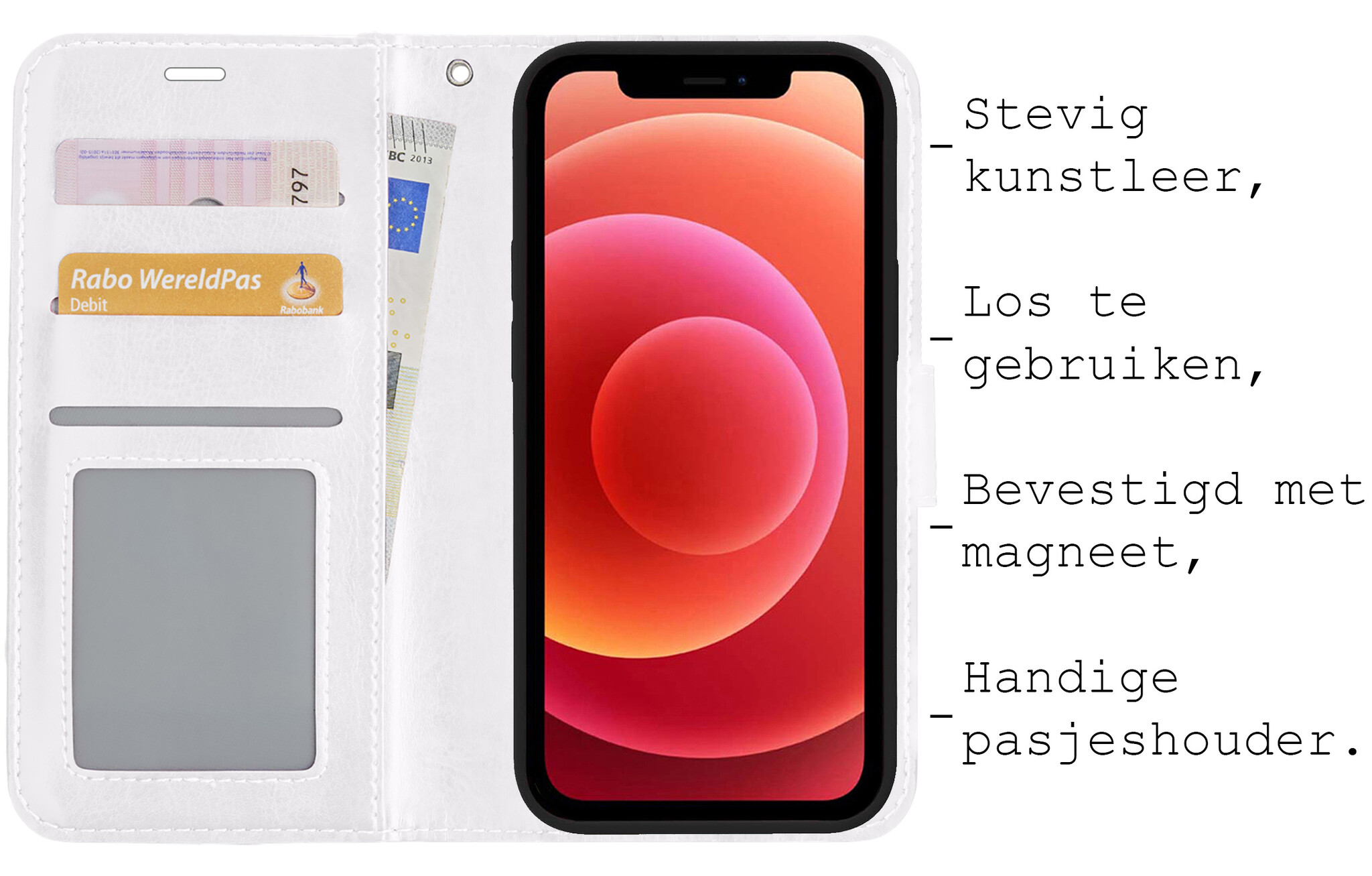 BASEY. Hoes Geschikt voor iPhone 12 Pro Max Hoesje Bookcase Hoes 2-in-1 Cover - Hoesje Geschikt voor iPhone 12 Pro Max Hoes 2-in-1 Hoesje Case - Wit