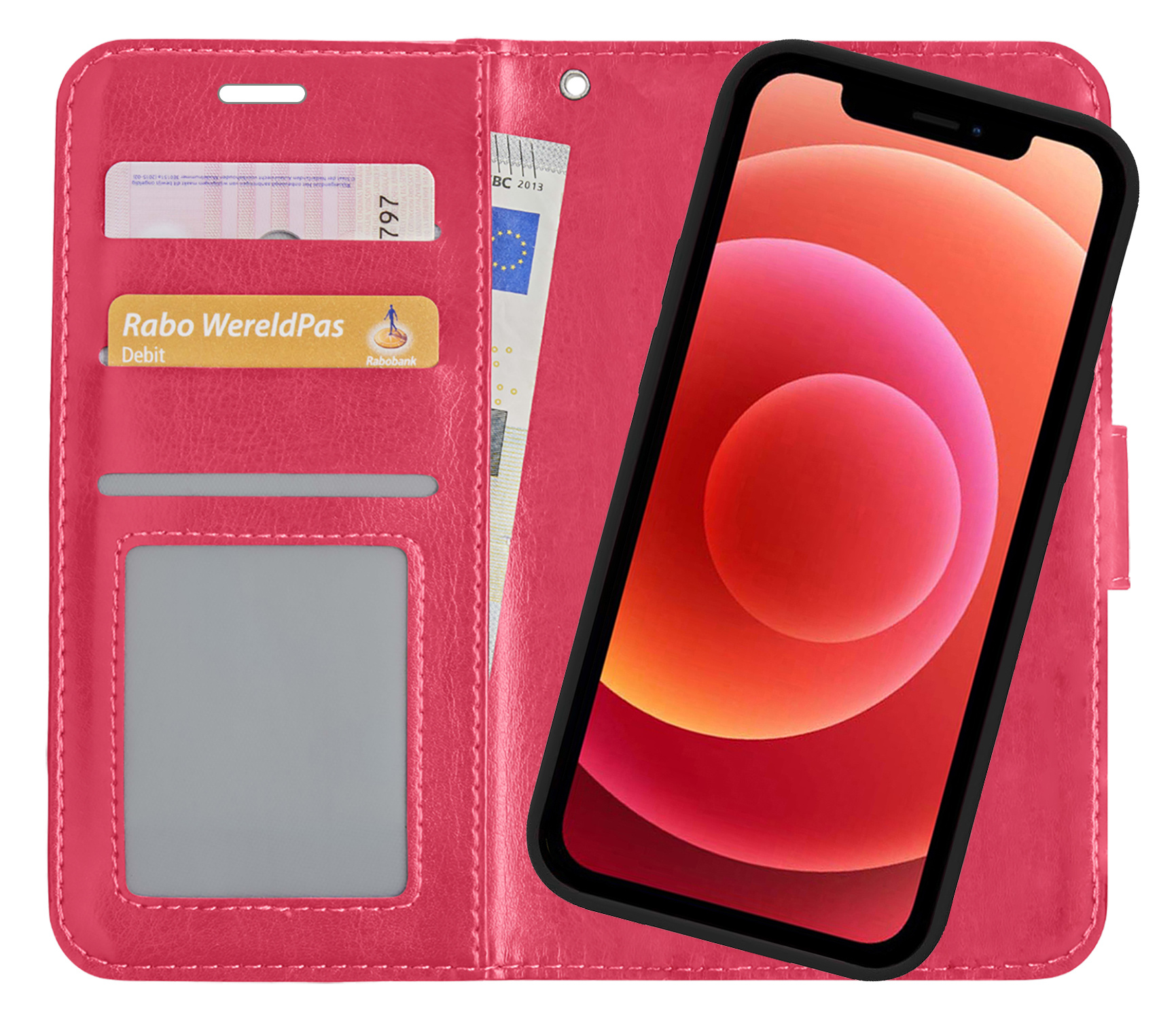 BASEY. Hoes Geschikt voor iPhone 12 Pro Max Hoesje Bookcase Hoes 2-in-1 Cover - Hoesje Geschikt voor iPhone 12 Pro Max Hoes 2-in-1 Hoesje Case - Donkerroze