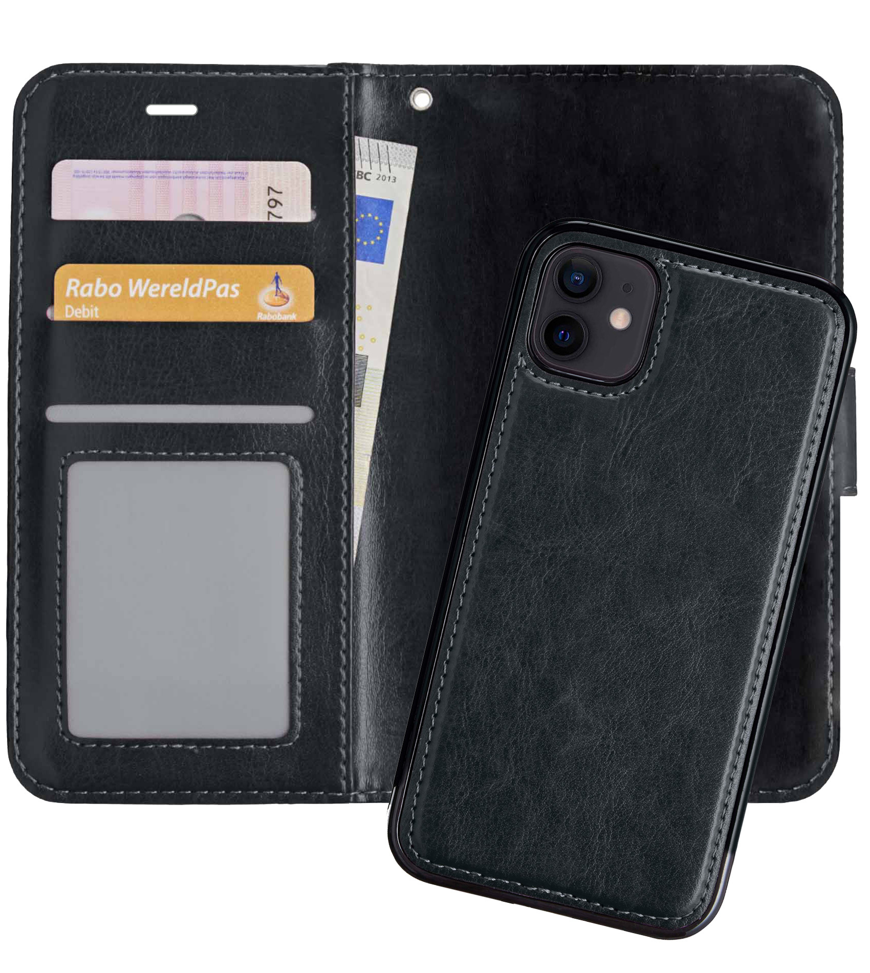 Nomfy Hoesje Geschikt voor iPhone 12 Mini Hoesje 2-in-1 Bookcase Hoes Case Uitneembaar - Hoes Geschikt voor iPhone 12 Mini Hoes Cover - Zwart