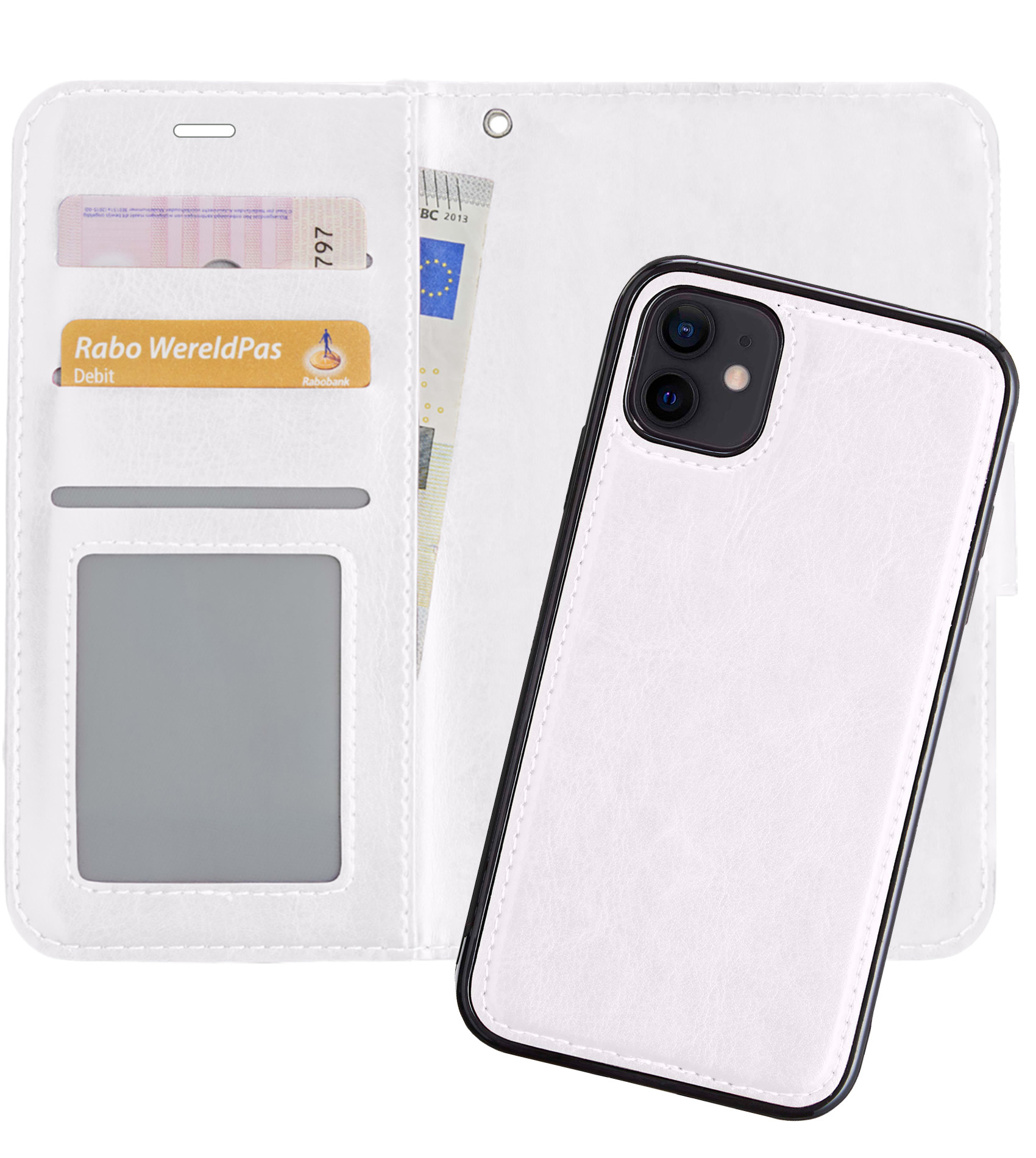 Nomfy Hoesje Geschikt voor iPhone 12 Mini Hoesje 2-in-1 Bookcase Hoes Case Uitneembaar - Hoes Geschikt voor iPhone 12 Mini Hoes Cover - Wit