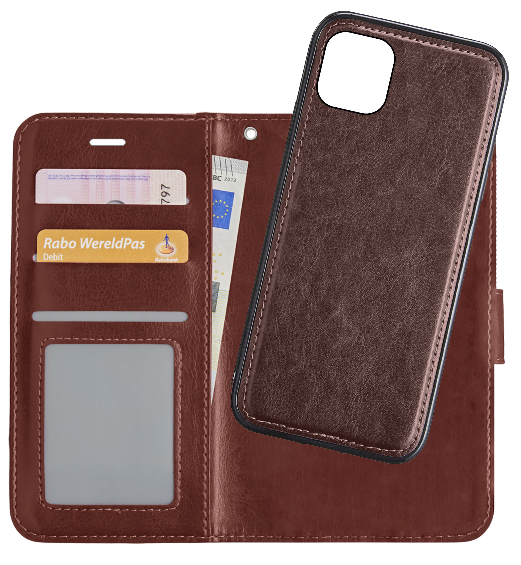 NoXx Hoes Geschikt voor iPhone 12 Mini Hoesje Bookcase Hoes 2-in-1 Uitneembaar Cover Hard Case - Bruin