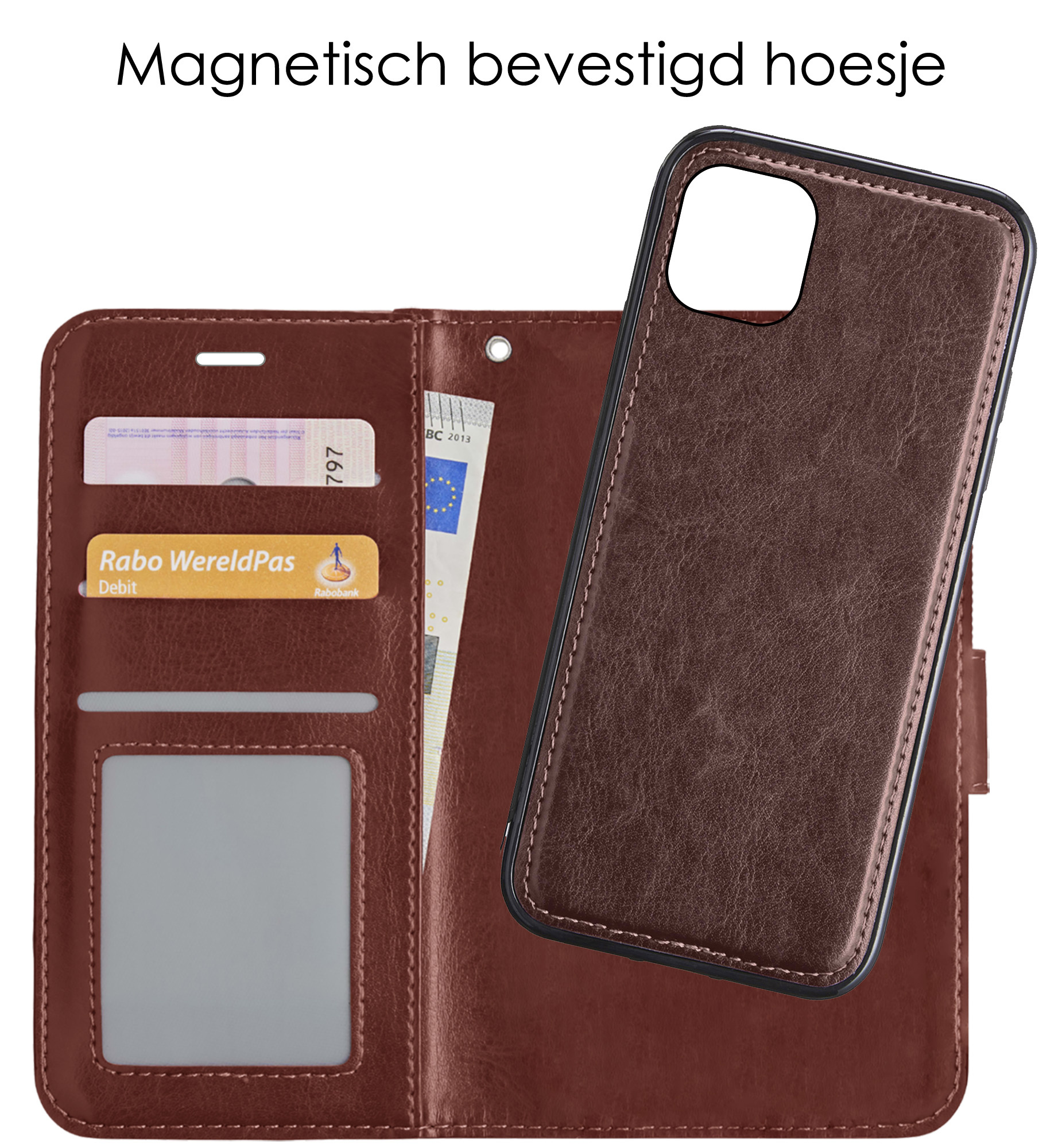 NoXx Hoes Geschikt voor iPhone 12 Mini Hoesje Bookcase Hoes 2-in-1 Uitneembaar Cover Hard Case - Bruin