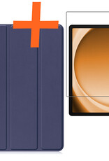 Nomfy Hoes Geschikt voor Samsung Galaxy Tab A9 Hoes Tri-fold Tablet Hoesje Case Met Screenprotector - Hoesje Geschikt voor Samsung Tab A9 Hoesje Hardcover Bookcase - Donkerblauw