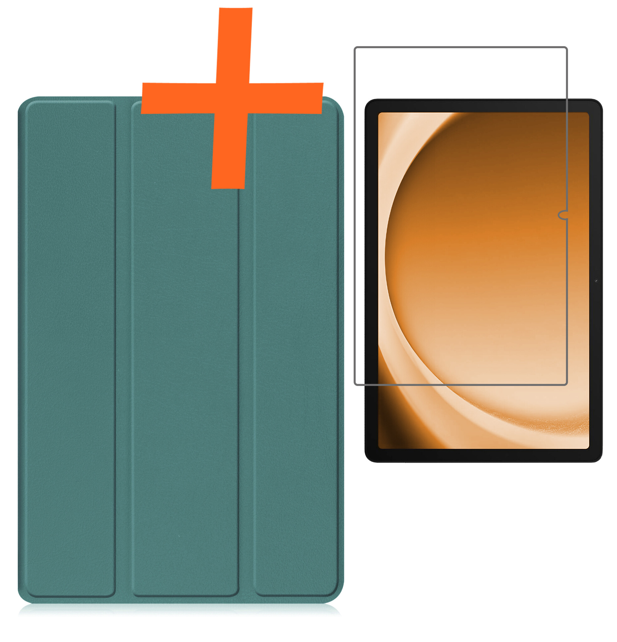 Nomfy Hoes Geschikt voor Samsung Galaxy Tab A9 Hoes Tri-fold Tablet Hoesje Case Met Screenprotector - Hoesje Geschikt voor Samsung Tab A9 Hoesje Hardcover Bookcase - Donkergroen